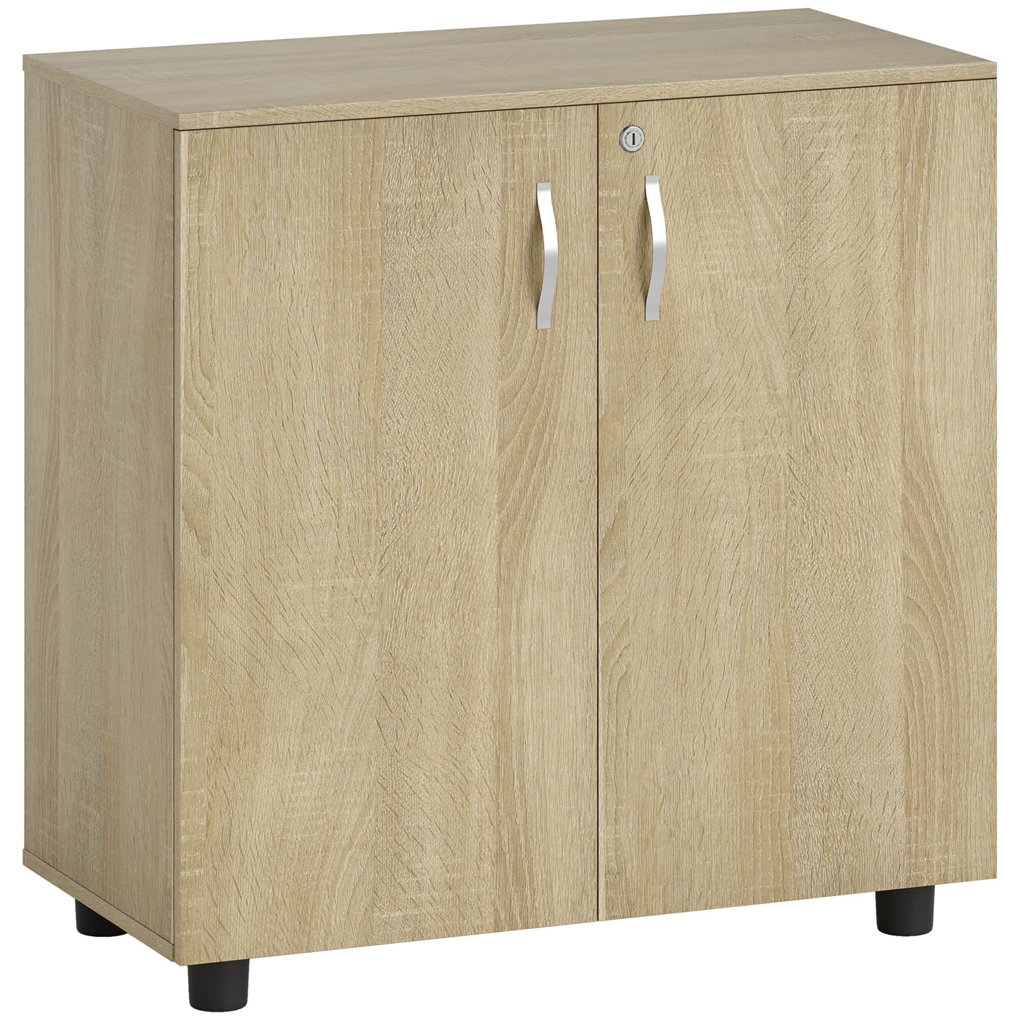 Vinsetto Armoire de bureau à 2 niveaux, meuble de rangement bureau avec 2 portes, serrures et clés, 80x40x80cm, chêne