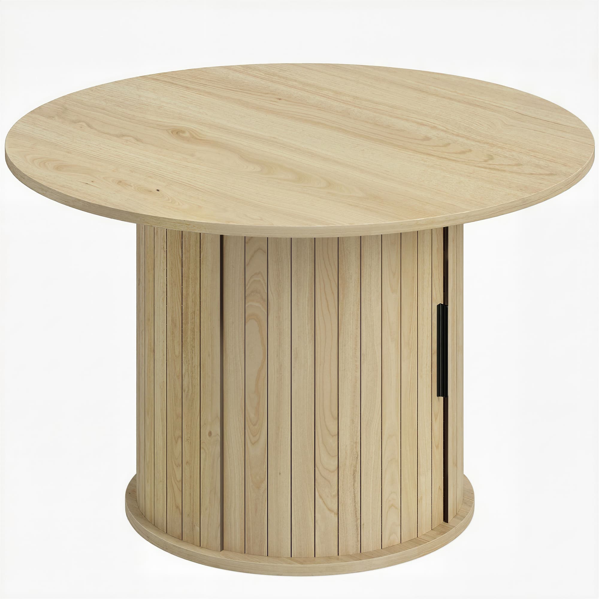 HOMCOM Table basse ronde, table de salon avec rangement, porte coulissante à lattes, 2 étagères, effet bois naturel