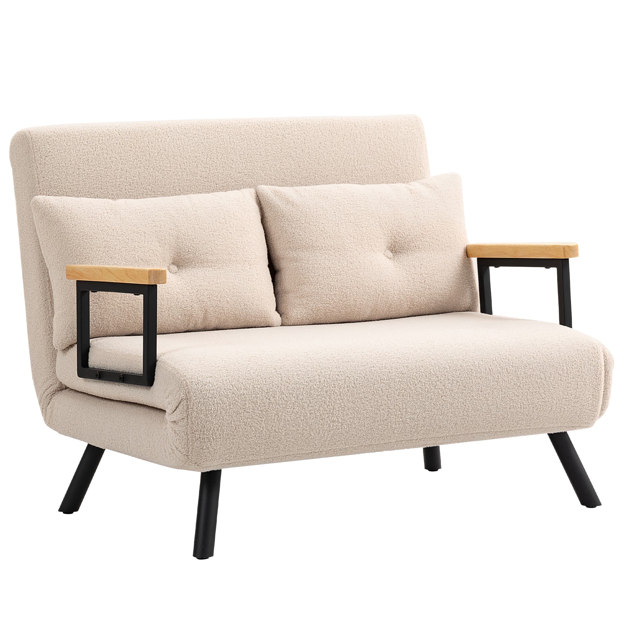 HOMCOM Canapé convertible 2 places 4 en 1, canapé-lit avec dossier réglable sur 5 niveaux, 2 coussins, 102 x 73 x 81 cm, beige