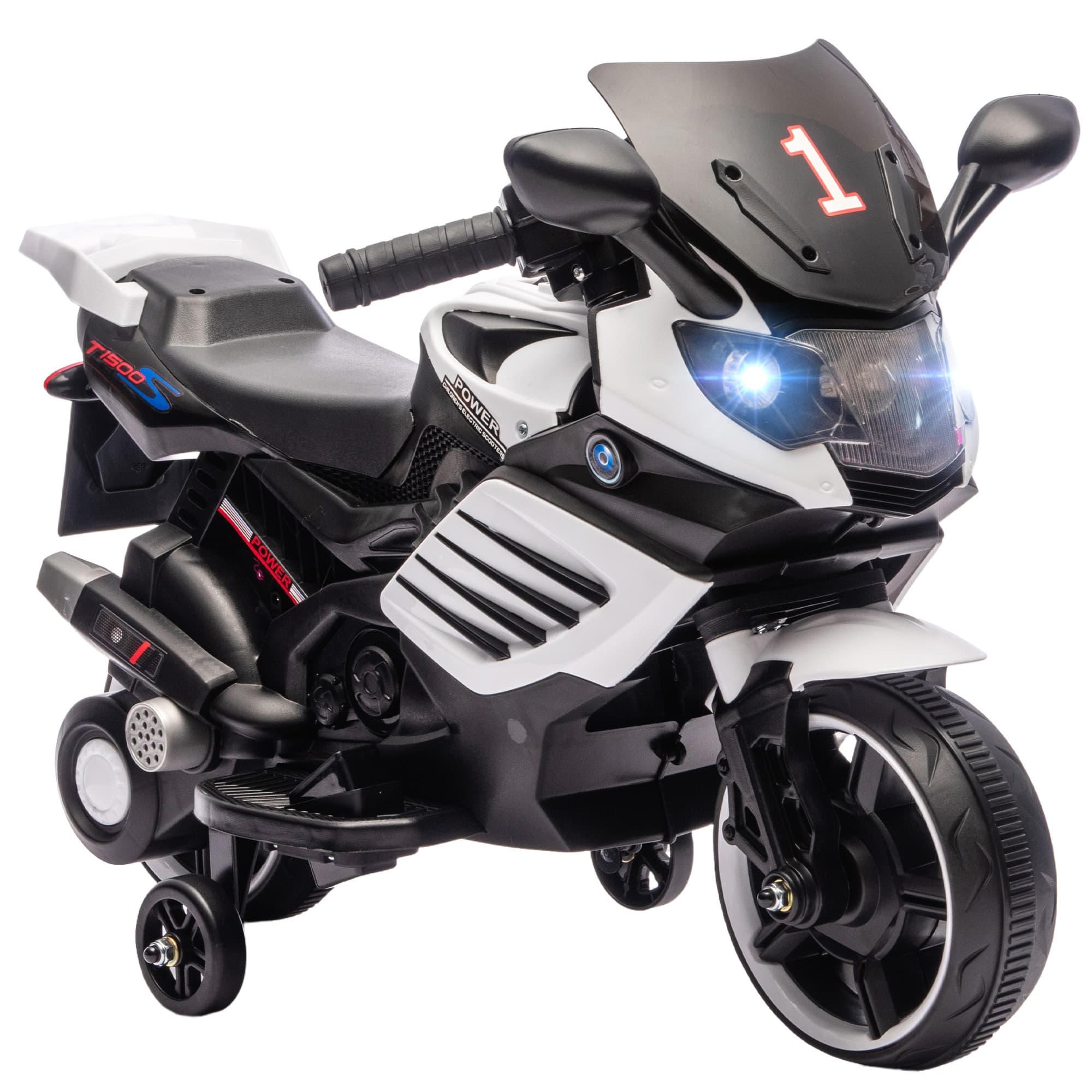 AIYAPLAY Moto électrique enfants 6 V, voiture électrique enfants avec roues d'entraînement, effets lumineux et sonores, blanc