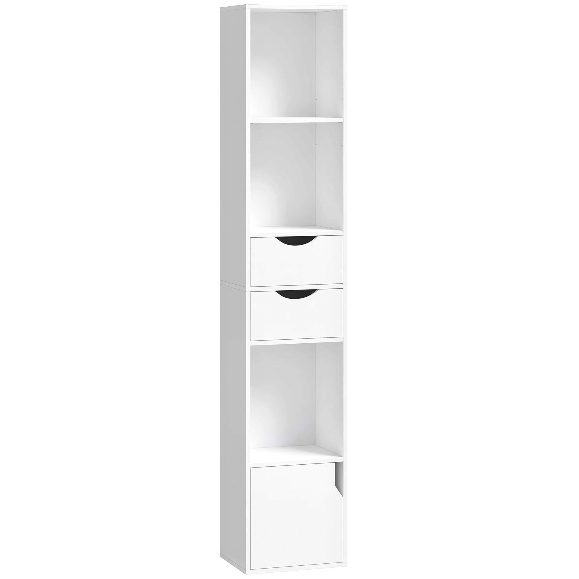 HOMCOM Bibliothèque étagère de rangement avec porte, 2 tiroirs, compartiments ouverts et étagère réglable, 30x24x158cm, blanc