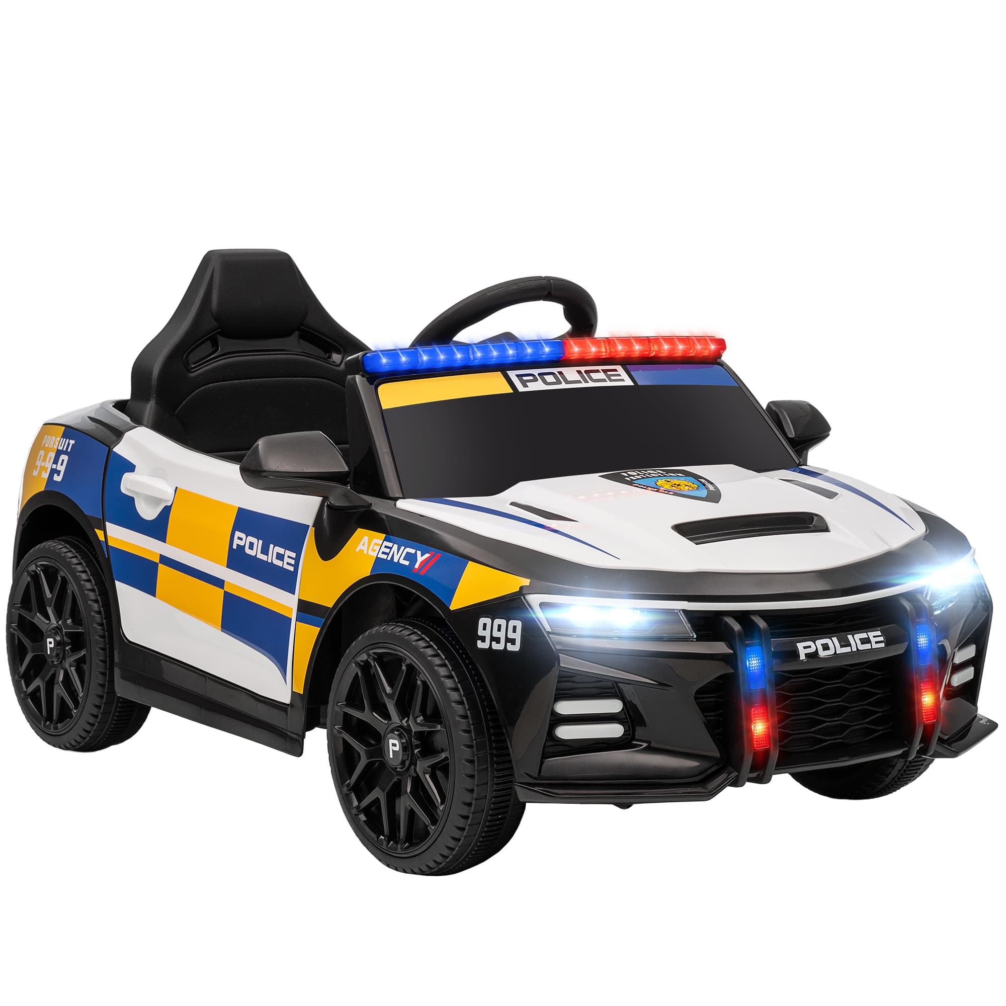AIYAPLAY Voiture électrique de police enfant 12V, double moteur, télécommande, USB, MP3, musique & klaxon, multicolore