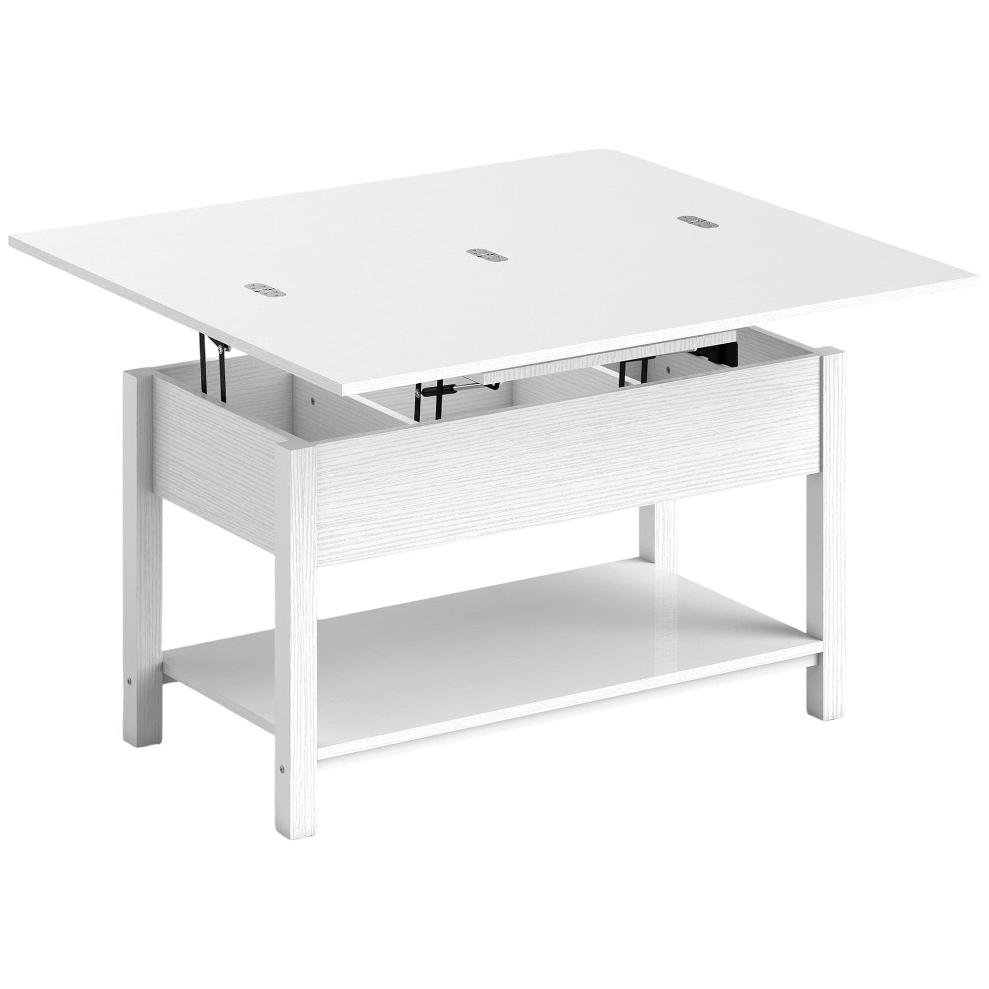 HOMCOM Table basse relevable et extensible table de salon avec compartiment caché étagère ouverte 100x45x50,5cm blanc