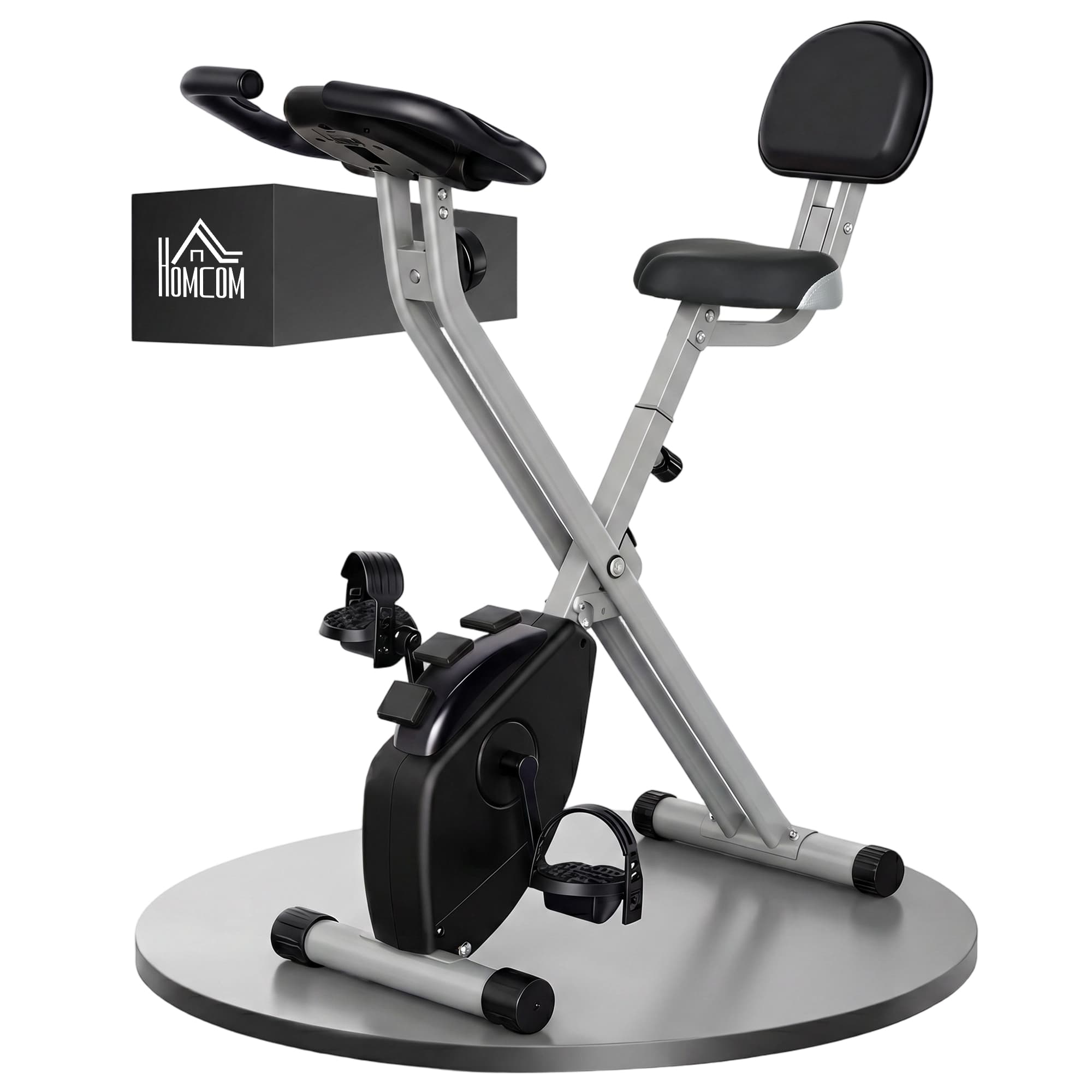 HOMCOM Vélo d'appartement pliable 8 niveaux de résistance avec dossier selle réglable écran LCD multifonction capteur fréquence cardiaque gris