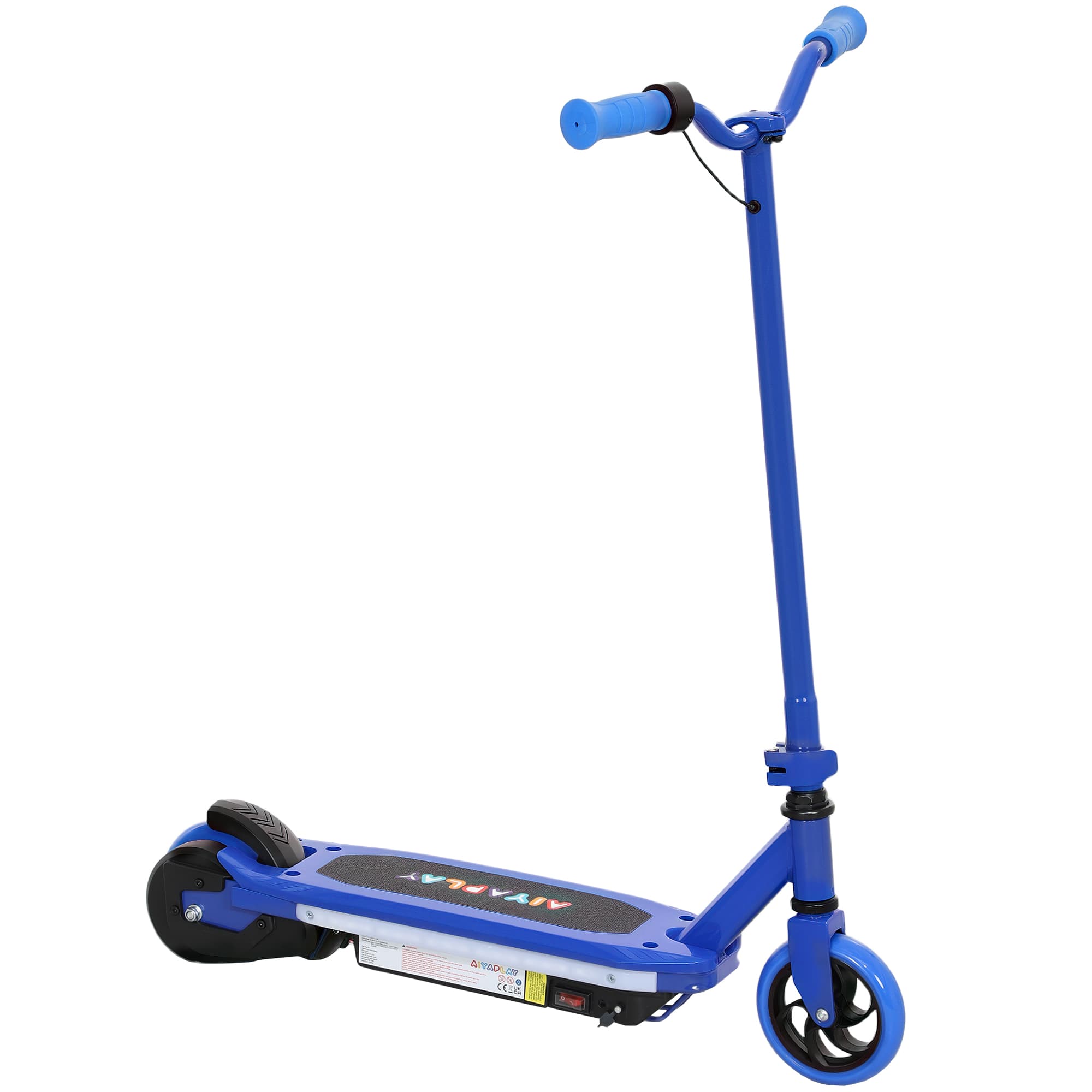 AIYAPLAY Trottinette électrique pour enfants 6-14 ans, vitesse maximale 10 km/h, lumières LED colorées, frein électrique, bleu