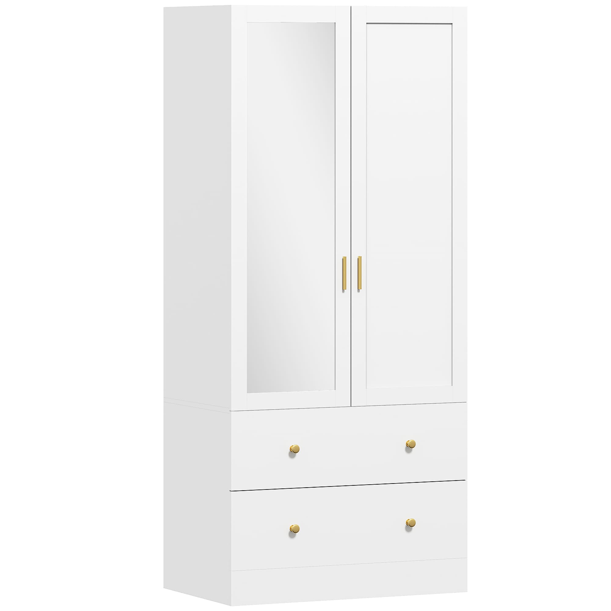 HOMCOM Armoire chambre penderie avec miroir, 2 portes, 2 tiroirs et barre de suspension, 80 x 50 x 180 cm, blanc