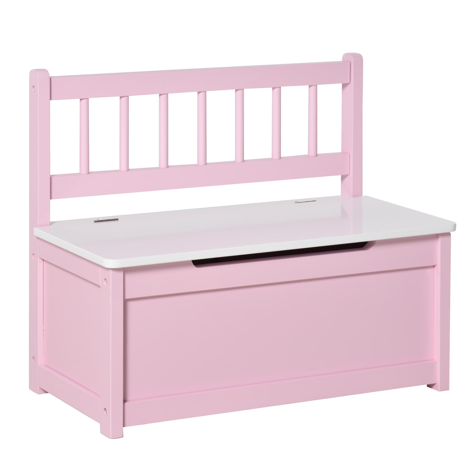 HOMCOM Coffre à jouet enfant banc de rangement enfant couvercle rabattable et charnières de sécurité 60 x 30 x 50 cm rose