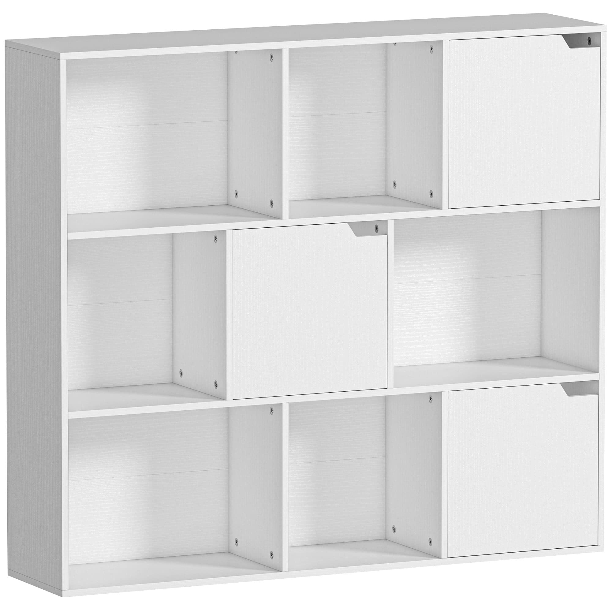 HOMCOM Bibliothèque étagère de rangement 9 cubes avec 3 portes et 6 compartiments ouverts, 106 x 24 x 95 cm, blanc