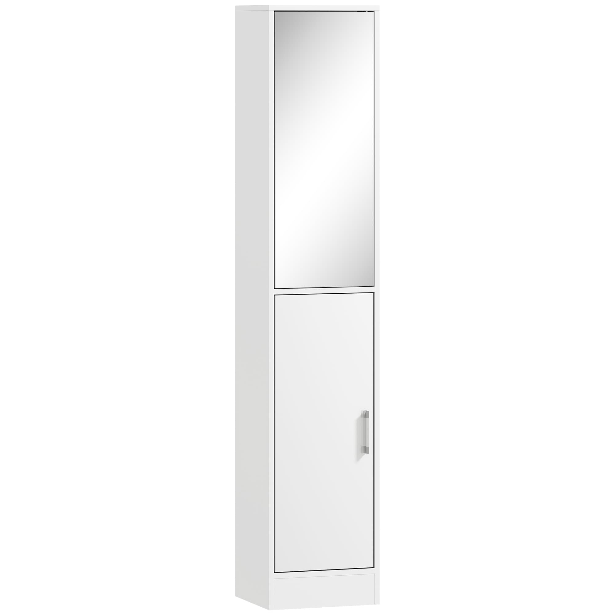 kleankin Meuble colonne salle de bain avec miroir, meuble de rangement à 6 niveaux 2 portes étagères réglables 32x28x162cm blanc