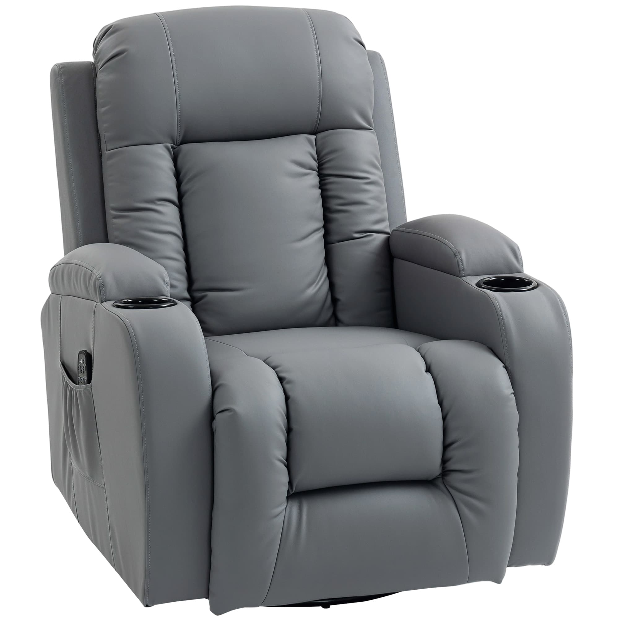 HOMCOM Fauteuil Inclinable de Massage et Chauffage, Fauteuil de Relaxation, Dossier Réglable, Pivotant, 82x99x103cm, Gris Clair