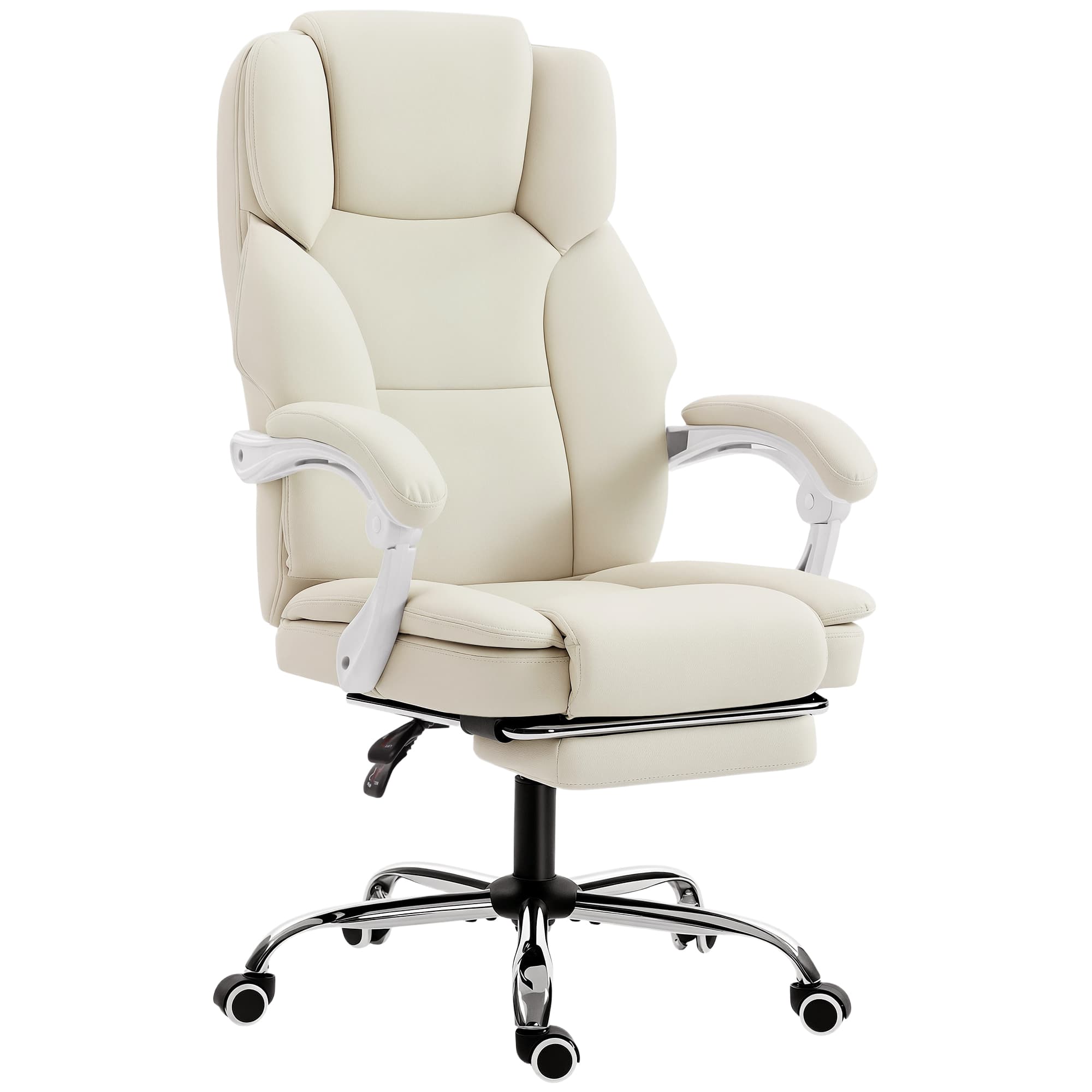 HOMCOM Chaise bureau ergonomique, fauteuil de bureau avec dossier inclinable, hauteur réglable, 64x73x112-120cm, beige