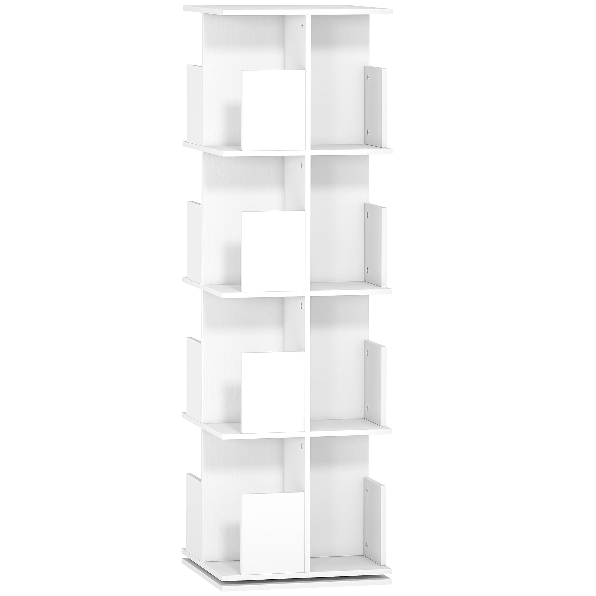 HOMCOM Bibliothèque rotative à 4 niveaux, étagère rangement avec 16 compartiments, 39 x 39 x 128,3 cm, blanc