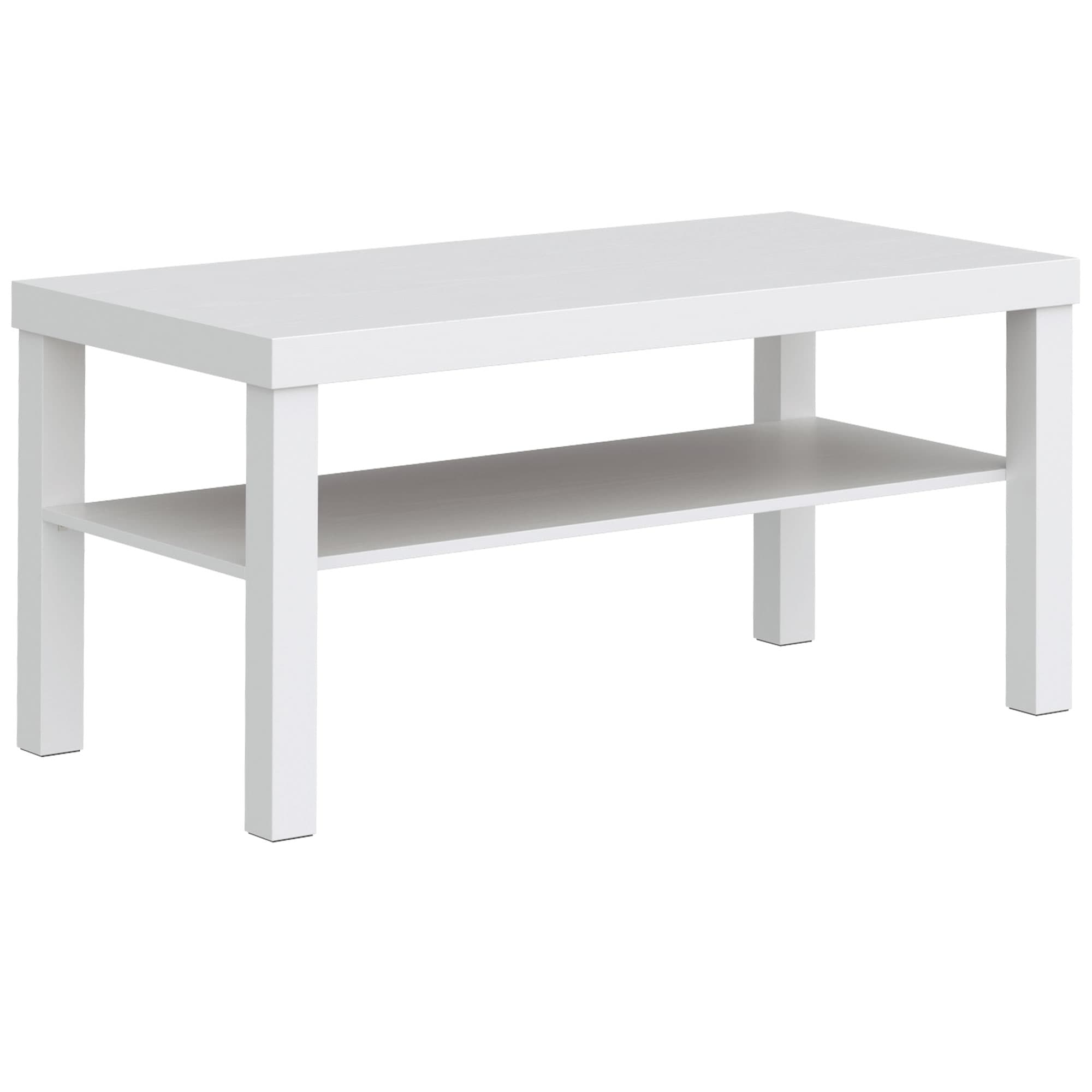 HOMCOM Table basse de salon, table d'appoint rectangulaire à 2 niveaux avec étagère de rangement, 90x45x44,5cm, blanc