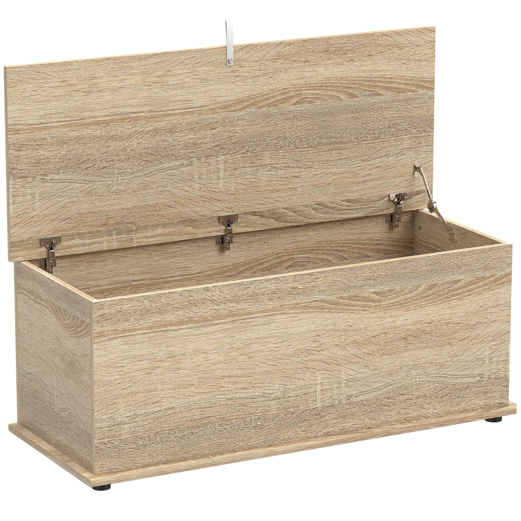 HOMCOM Coffre de rangement, banc de rangement avec couvercle rabattable et charnières de sécurité, 100 x 40 x 40 cm, naturel