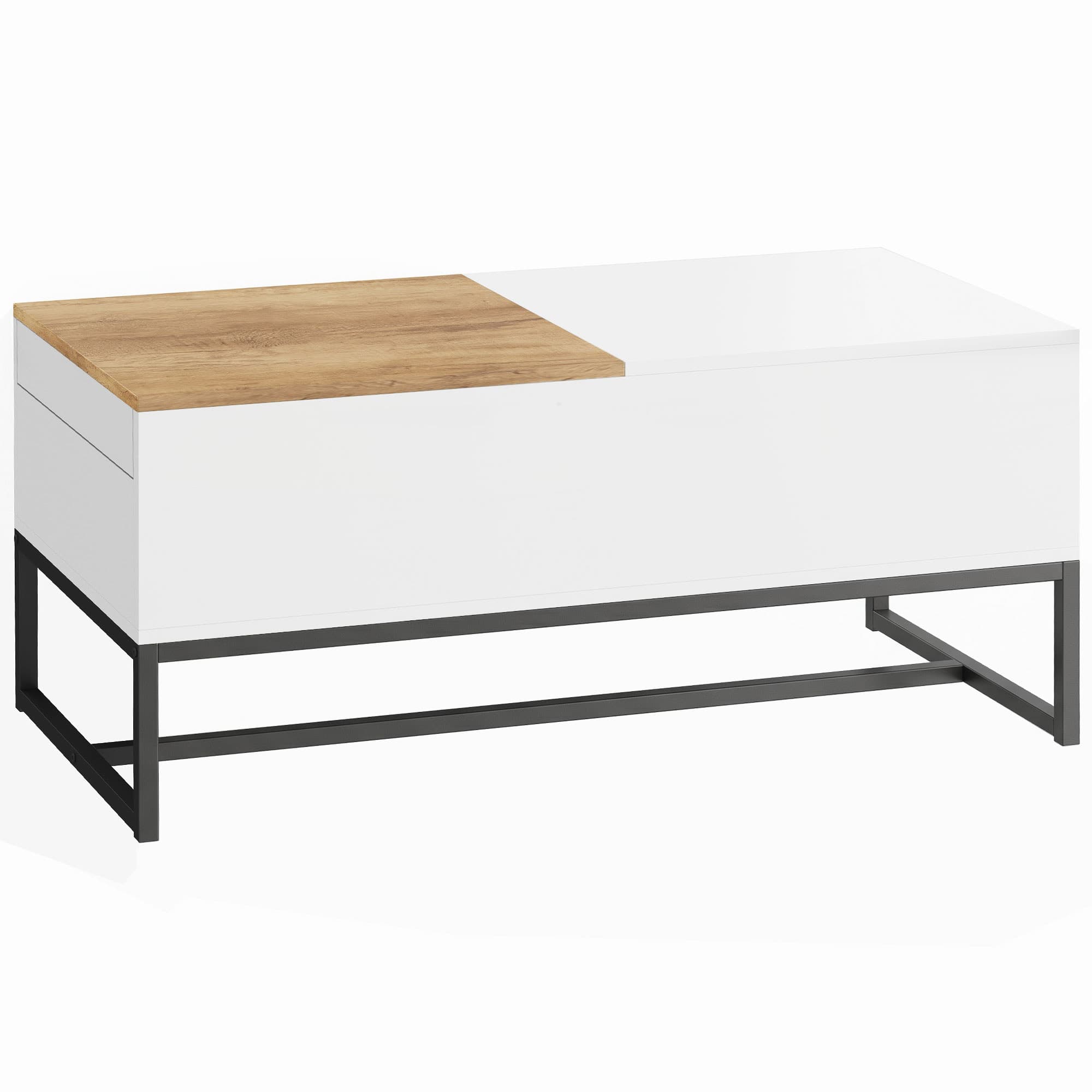 HOMCOM Table Basse Extensible avec Plateau Coulissant, Table de Salon avec Rangement Caché et Pieds en Acier, Blanc