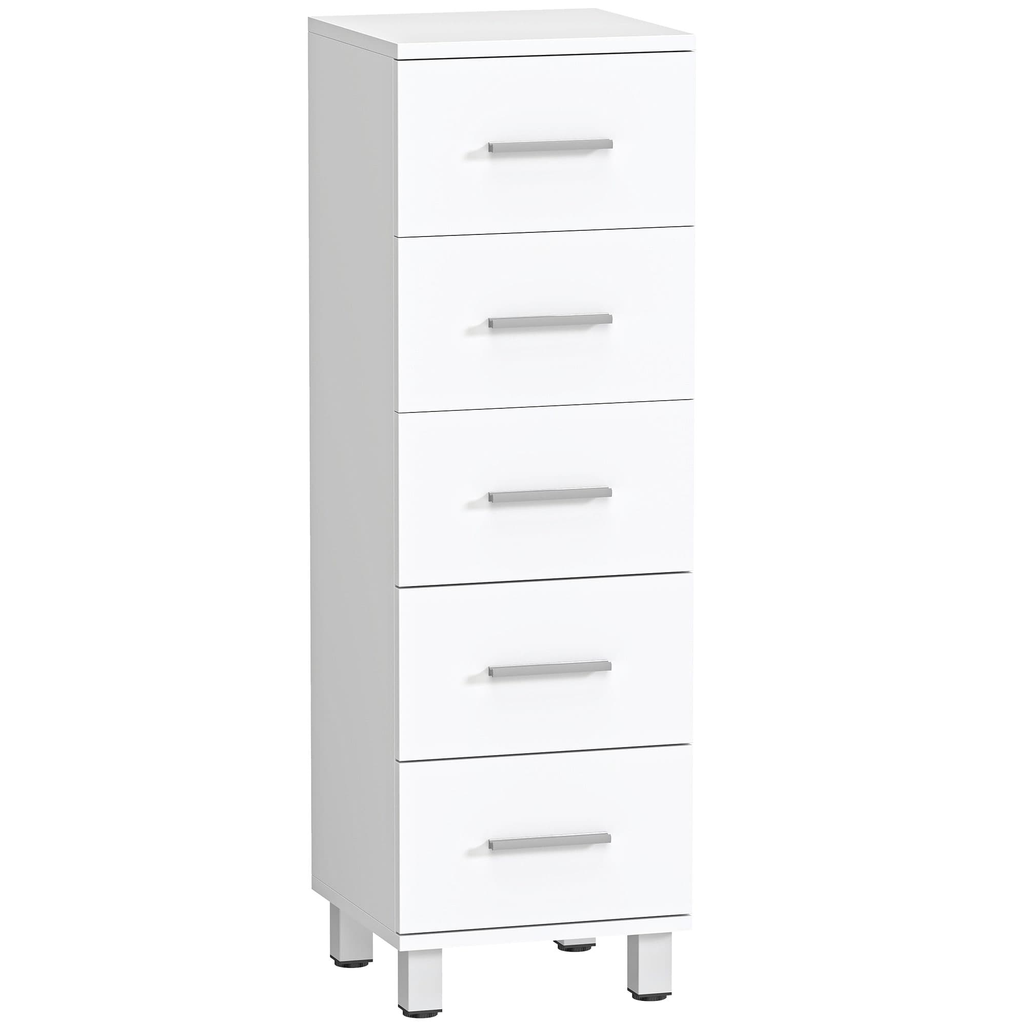 HOMCOM Meuble de Salle de Bain 5 Tiroirs, Meuble de Rangement, 30 x 30 x 95 cm, Commode Salle de Bain, 30 x 30 x 95 cm, Blanc