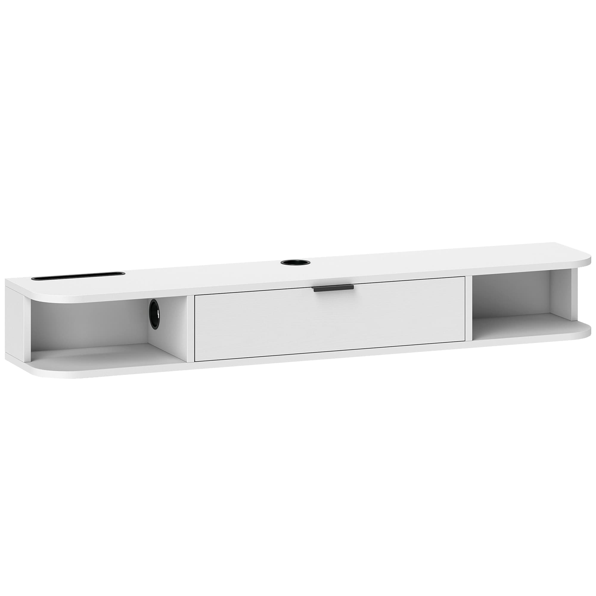 HOMCOM Meuble TV suspendu 120 cm, meuble télé pour téléviseur jusqu'à 50 pouces, tiroir rabattable 2 étagères 120x24x16cm blanc