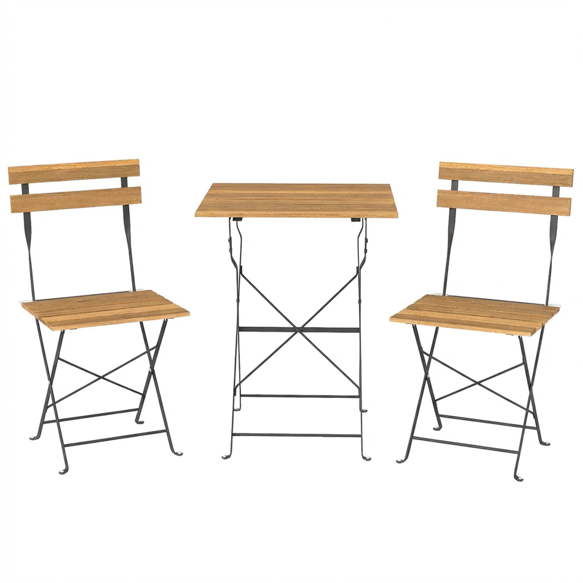 Outsunny Ensemble de Salon de Jardin Bistrot 3 Pièces, 2 Chaises Pliantes, Table Carrée en Bois d'Acacia, 55x55x71cm, Naturel