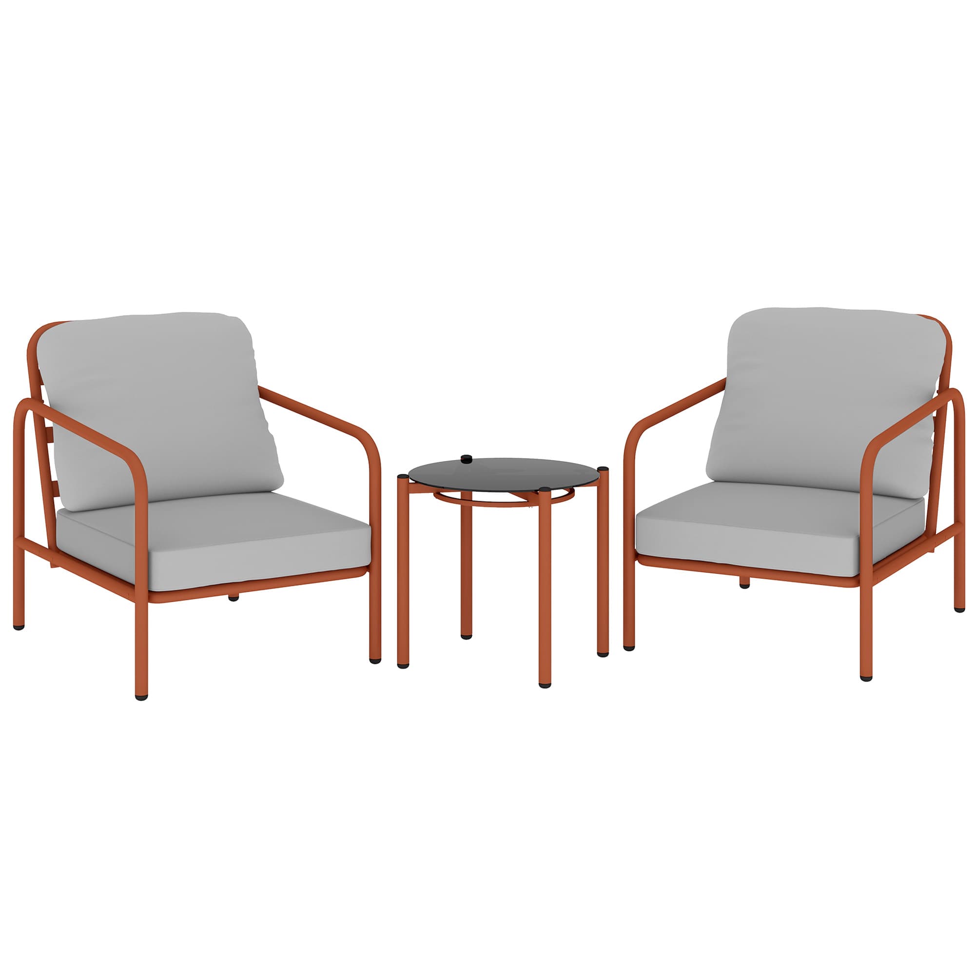 Outsunny Salon de Jardin 3 Pièces, 2 Fauteuils, 1 Table Basse, Coussins Épais, Plateau en Verre Trempé, 63x77x76cm, Rouge Vineux
