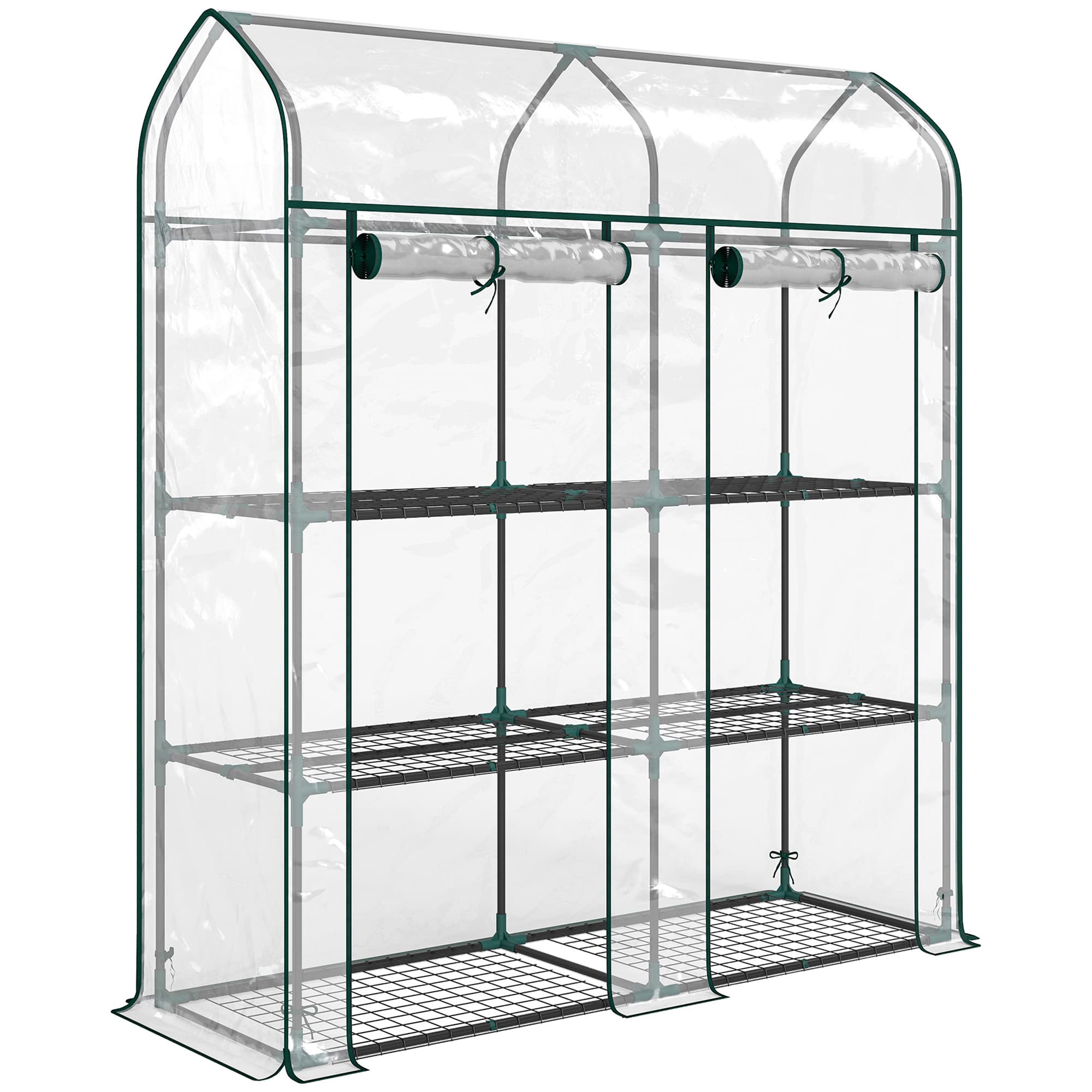 Outsunny Serre de Jardin, Petite Serre de Balcon étagères 3 niveaux en Bâche PVC et Châssis Acier, 143 x 46 x 165 cm, transparent