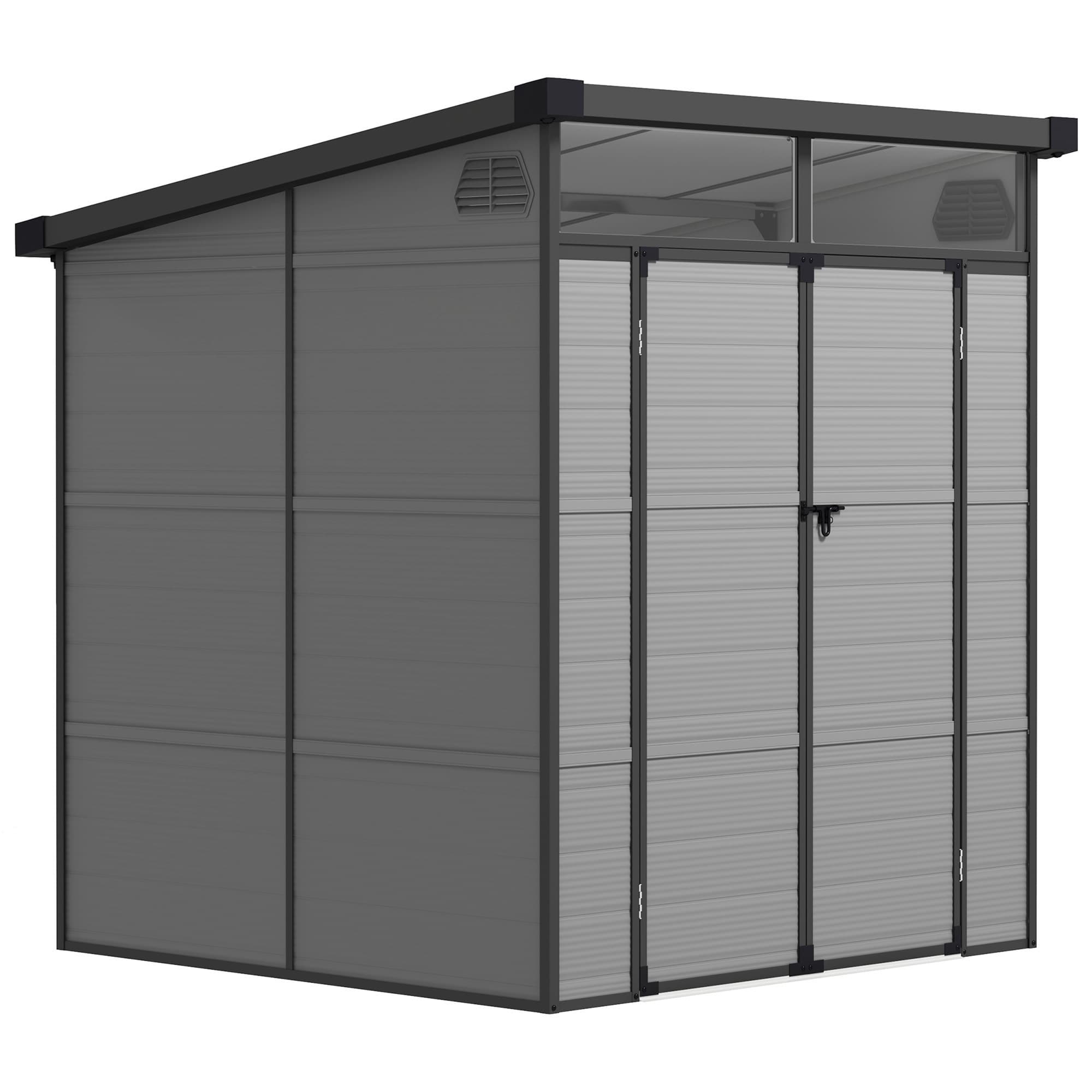 Outsunny Abri de jardin en polypropylène 3,24 m2 cabane de jardin avec double porte et fenêtres, 190 x 191 x 215 cm, gris