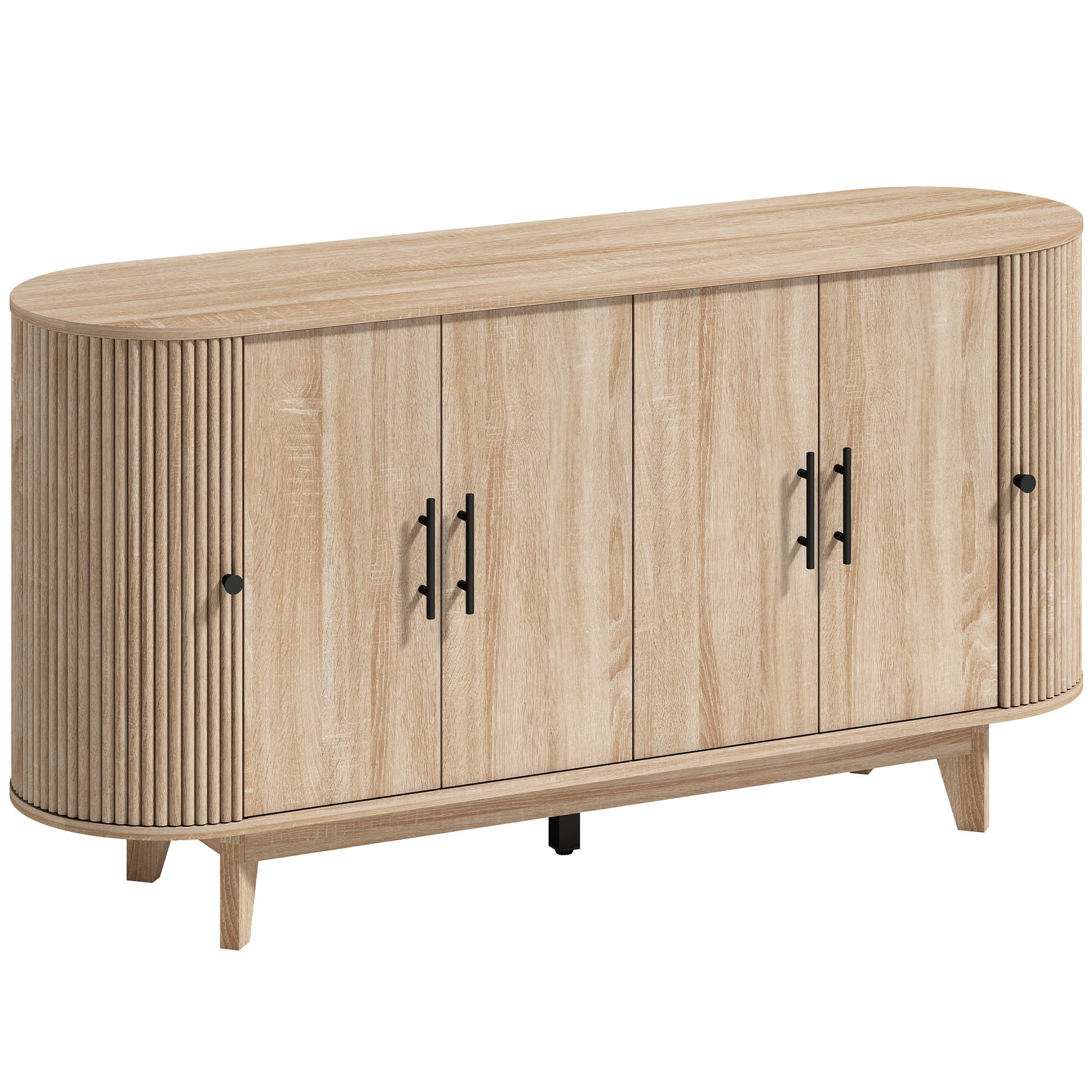 HOMCOM Buffet salon, meuble de rangement ovale avec 4 portes et 2 étagères réglables, 147x40x76cm, chêne