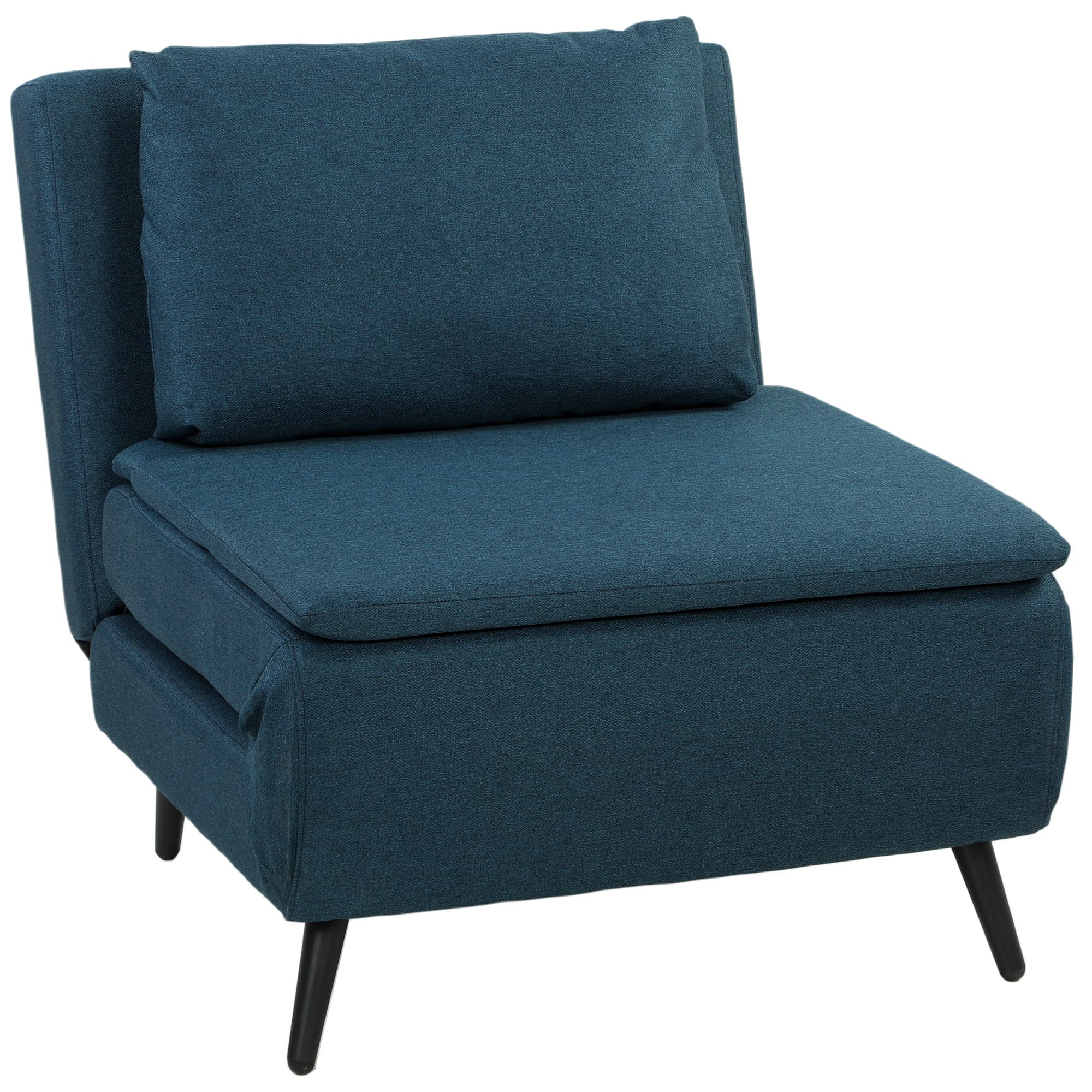 HOMCOM Fauteuil Convertible 1 Place, Fauteuil-Lit Clic-Clac 3 en 1 avec Dossier Réglable, Oreiller, Assise Large, Bleu