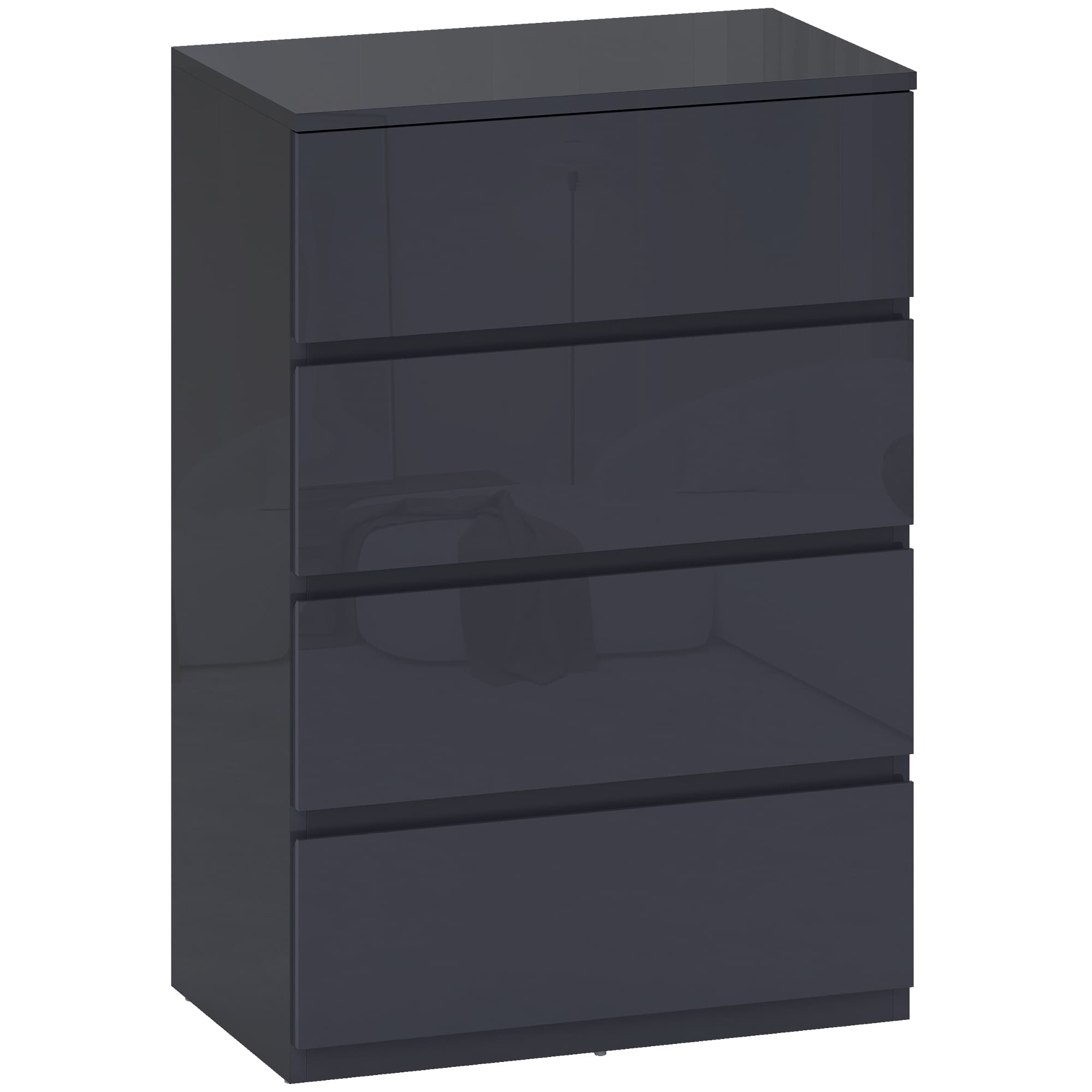 HOMCOM Commode 4 tiroirs, meuble de rangement à haute brillance, fermeture douce et silencieuse, 55 x 34 x 80 cm, gris