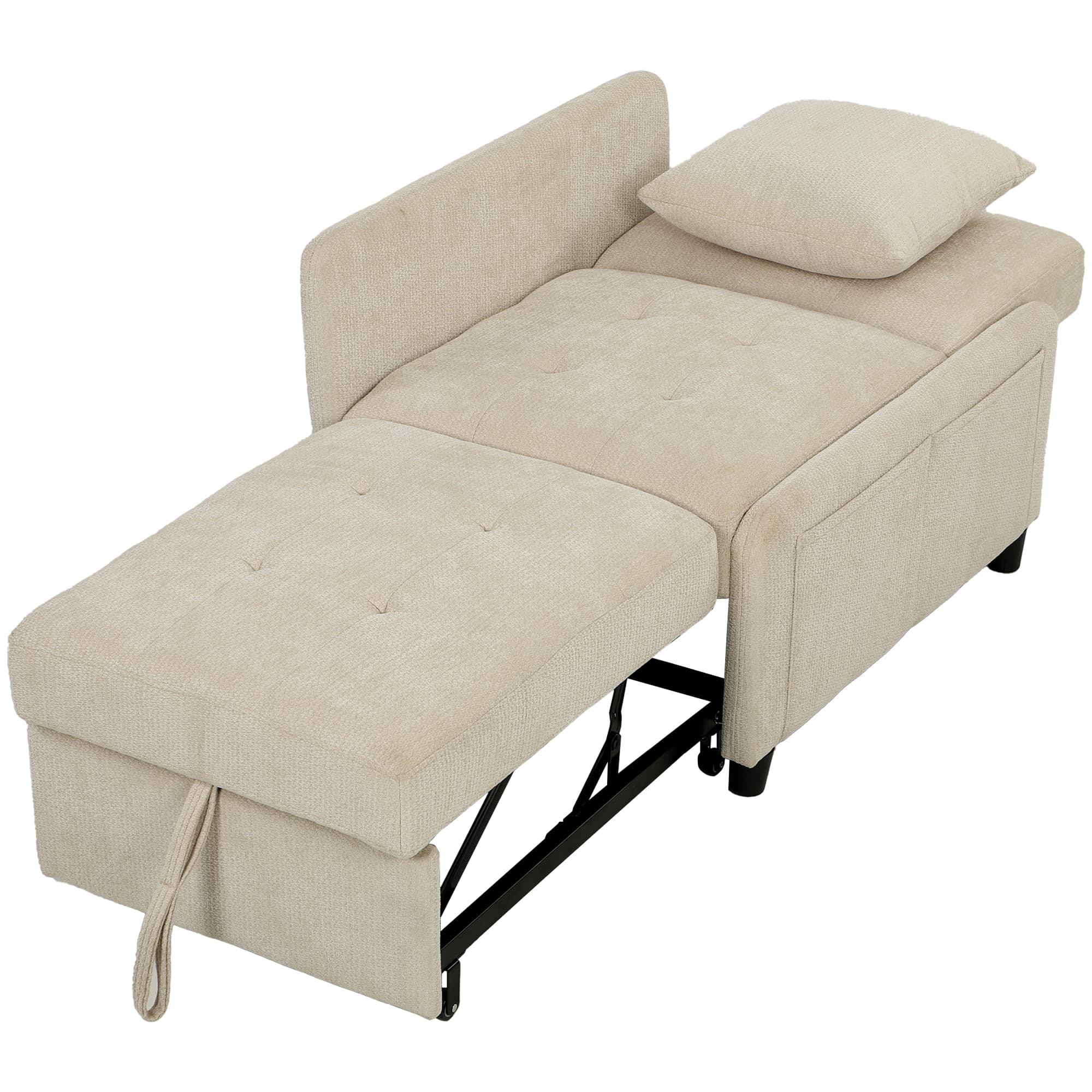 HOMCOM Fauteuil Convertible 1 Place, Fauteuil-Lit Clic-Clac 4 en 1 Rembourré en Chenille, Dossier Réglable, Assise Large, Beige