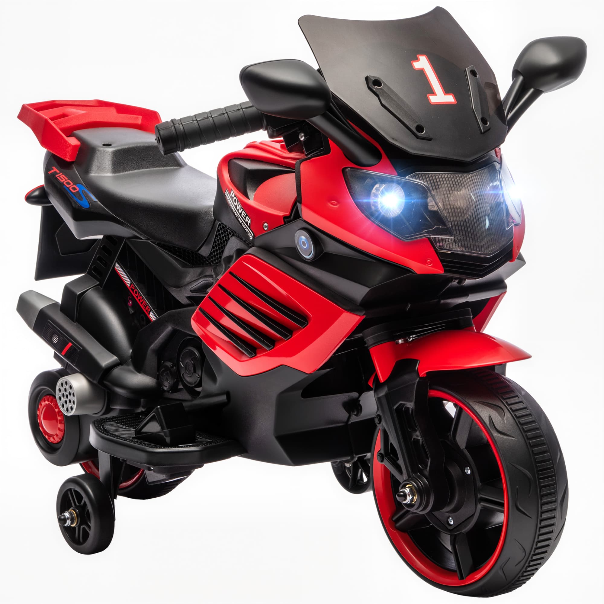 AIYAPLAY Moto électrique enfants 6 V, voiture électrique enfants avec roues d'entraînement, effets lumineux et sonores, rouge