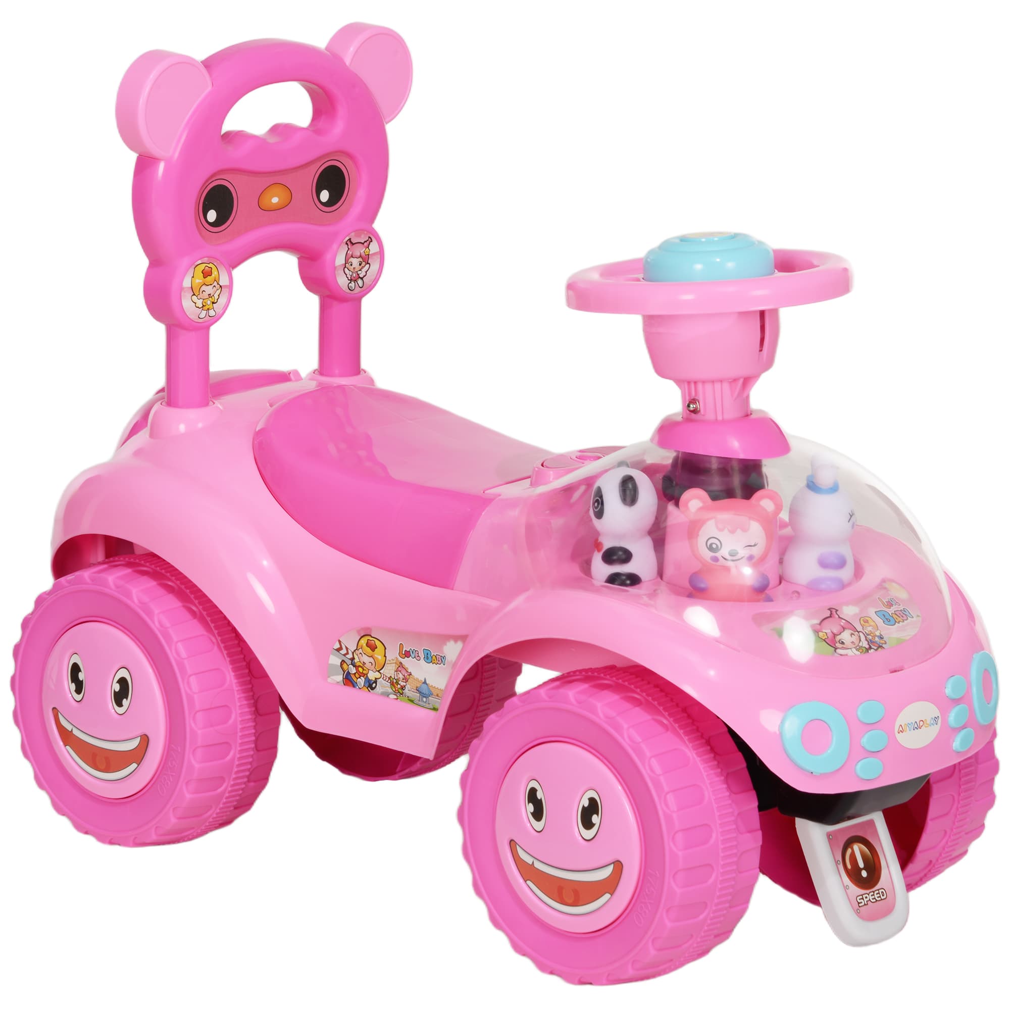 AIYAPLAY Voiture Porteur pour Enfants, Véhicule à Pousser avec Klaxon, Lumières, Musique, Volant, Rangement Sous le Siège, Rose
