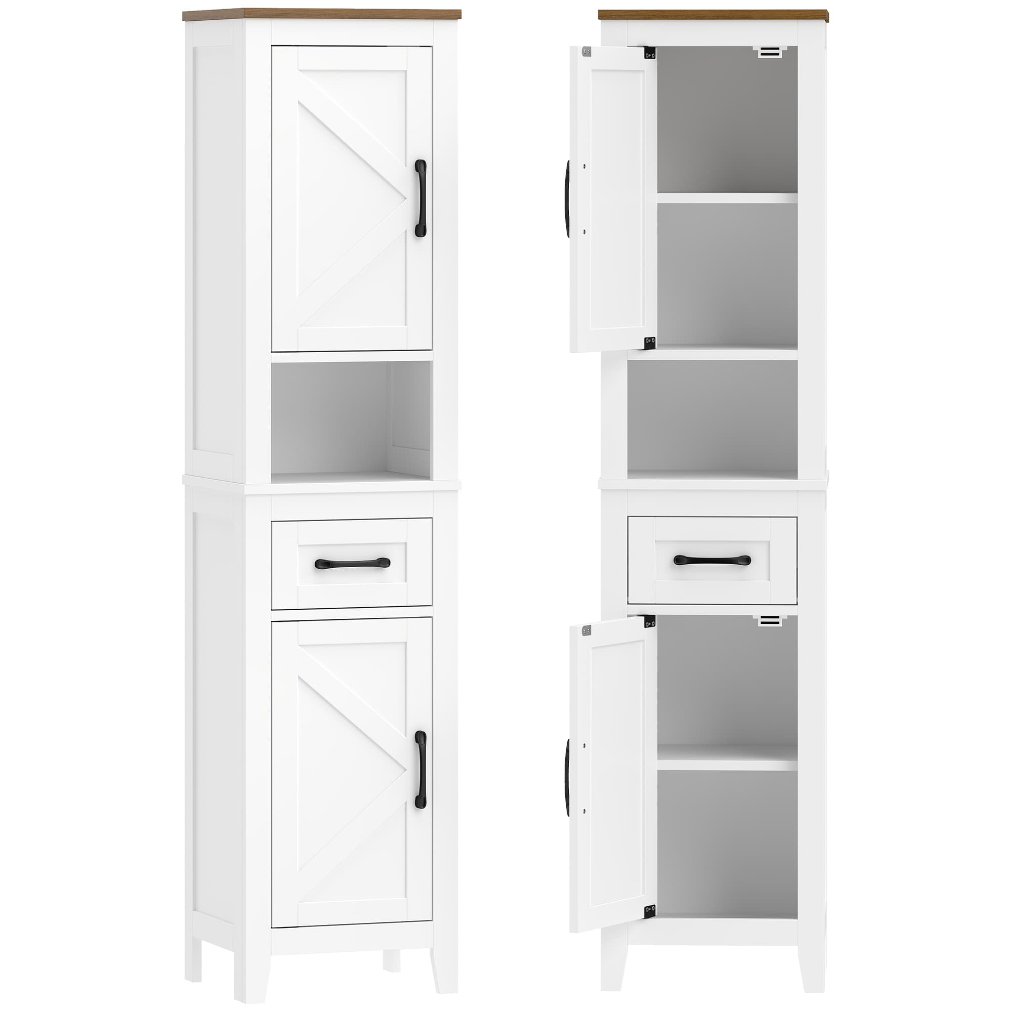 HOMCOM Meuble de salle de bain, meuble de rangement, 2 portes, tiroir, compartiment ouvert et étagères réglables, blanc