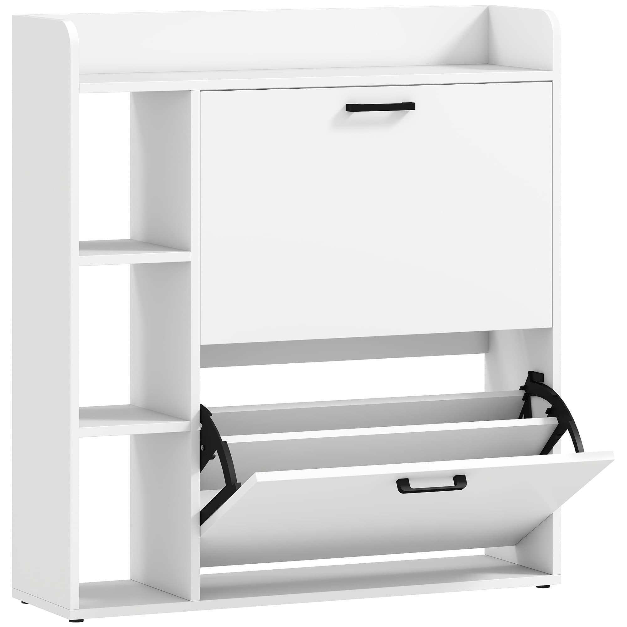 HOMCOM Meuble à chaussures 15 paires, armoire à chaussures moderne avec 2 tiroirs rabattables, 83x24x90,5cm, blanc