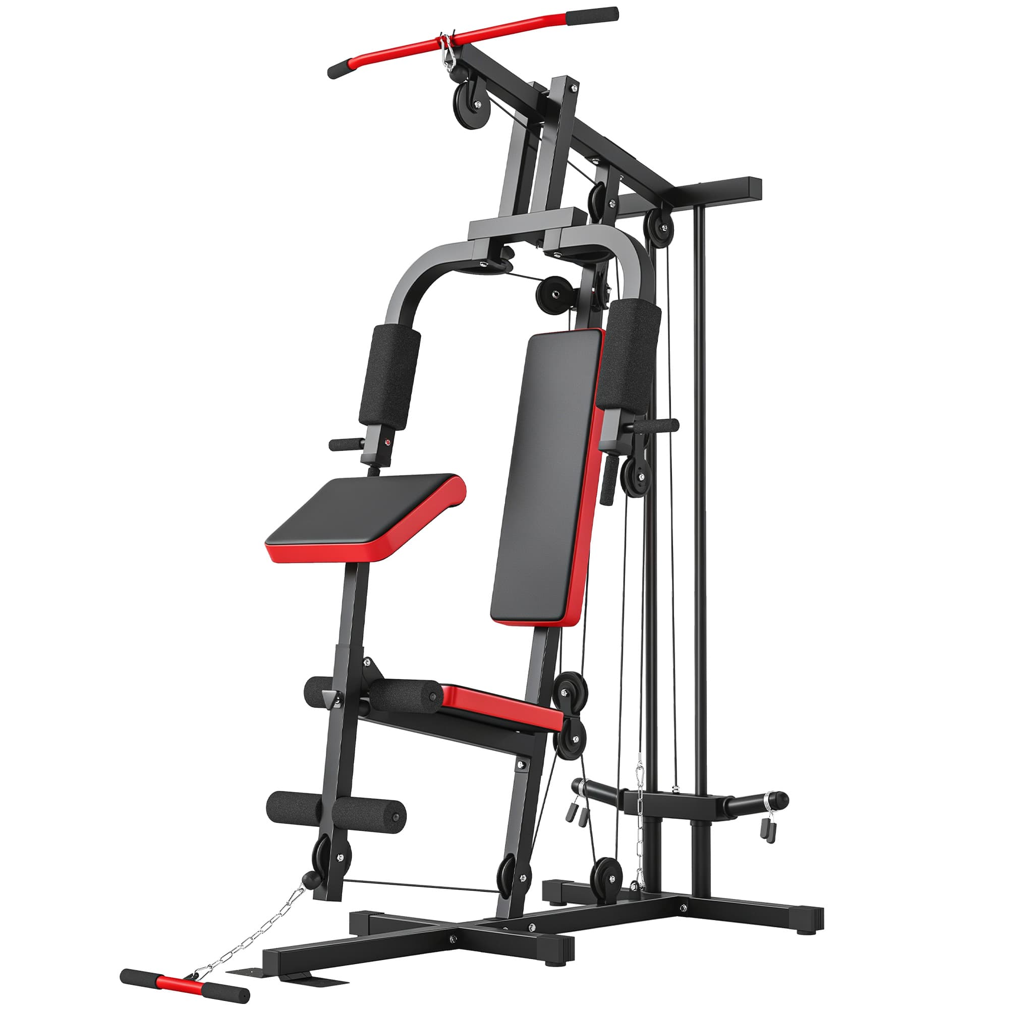 SPORTNOW Station de Musculation Multifonction à Disques Libres, avec Banc Réglable, 136x107x205cm, Noir et Rouge