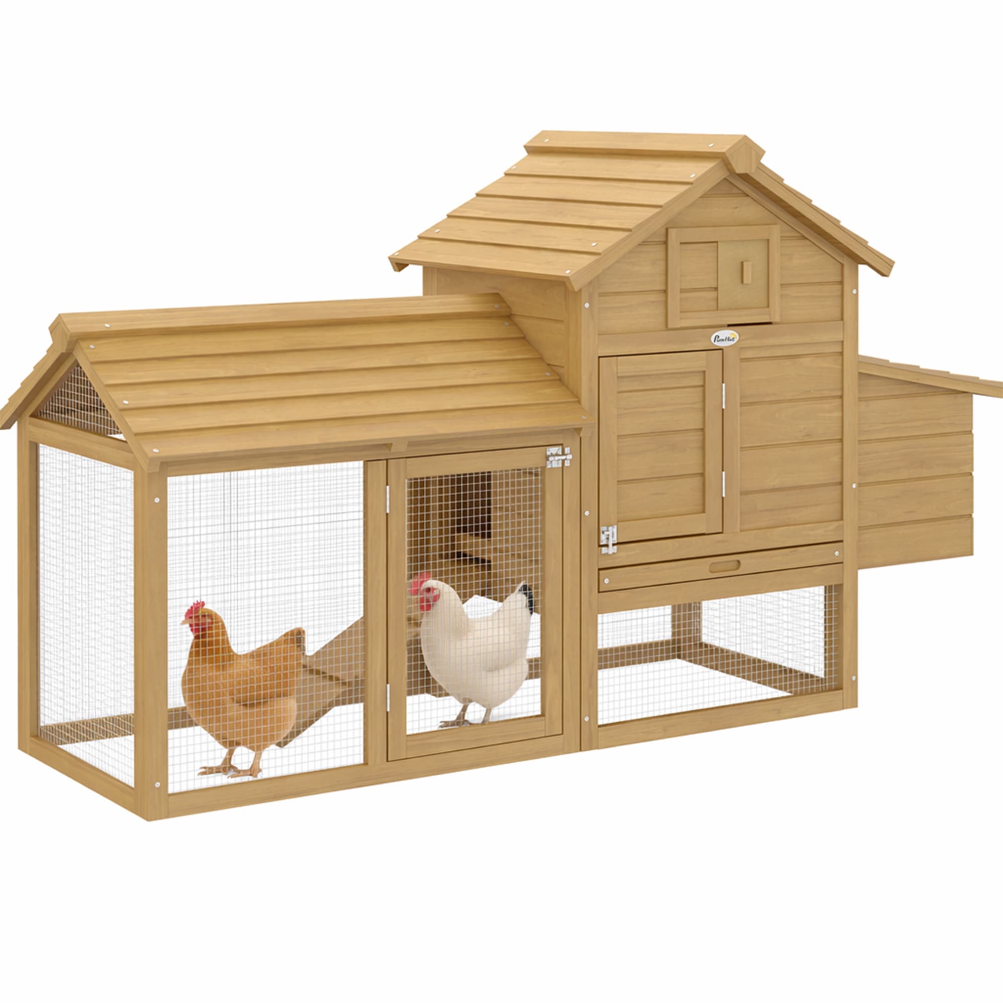 PawHut Petit Poulailler cottage cage à poules sur pied dim. 151L x 54l x 87H cm multi-équipement bois massif de pin Aosom France