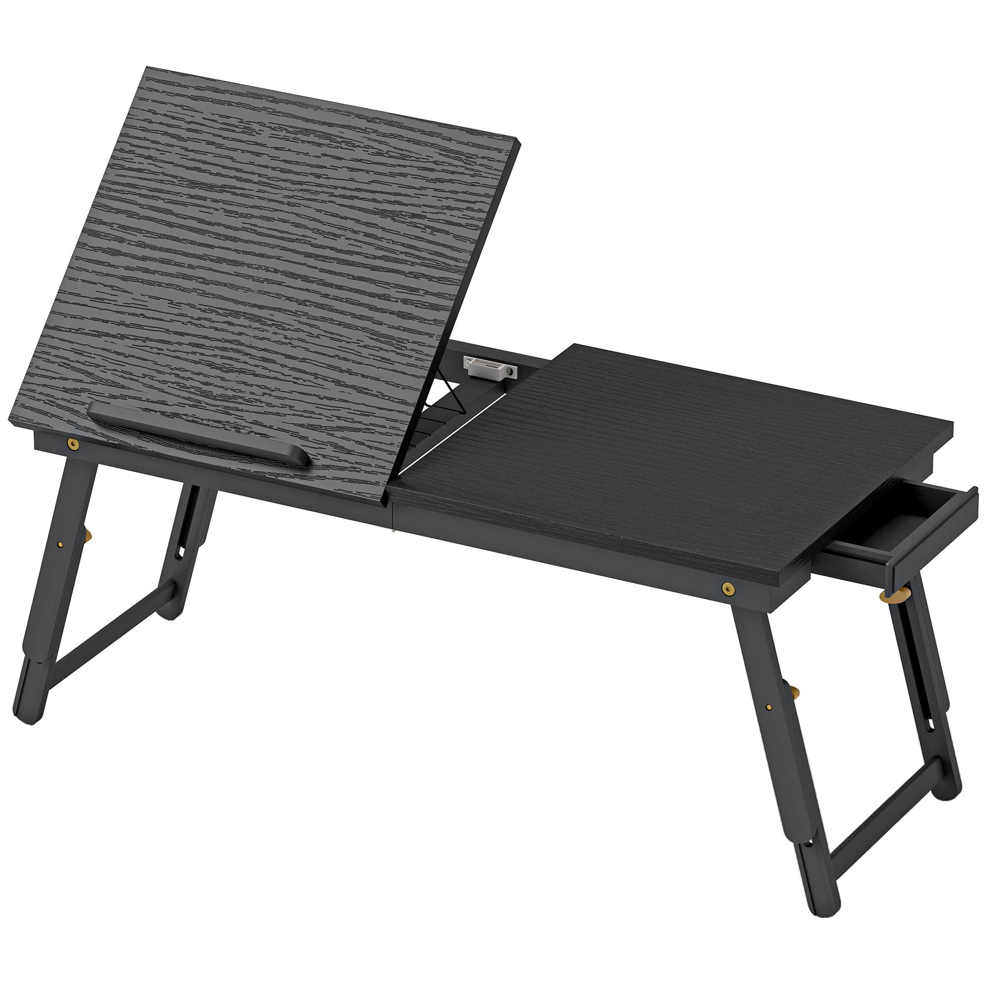 HOMCOM Table de lit pliable et réglable, plateau de lit pour ordinateur portable en bambou plateau inclinable 83,5x33x34cm noir