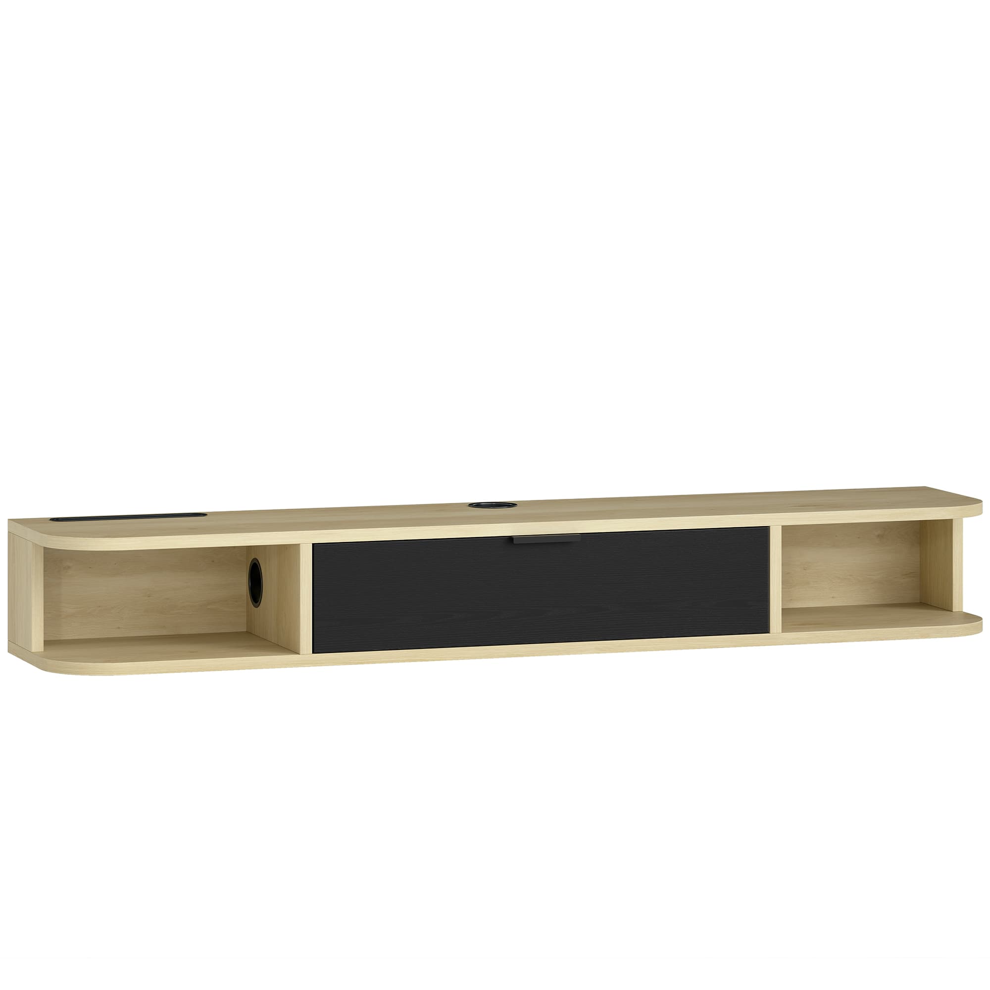 HOMCOM Meuble TV suspendu 120 cm, meuble télé pour téléviseur jusqu'à 50 pouces, tiroir rabattable 2 étagères 120x24x16cm noir
