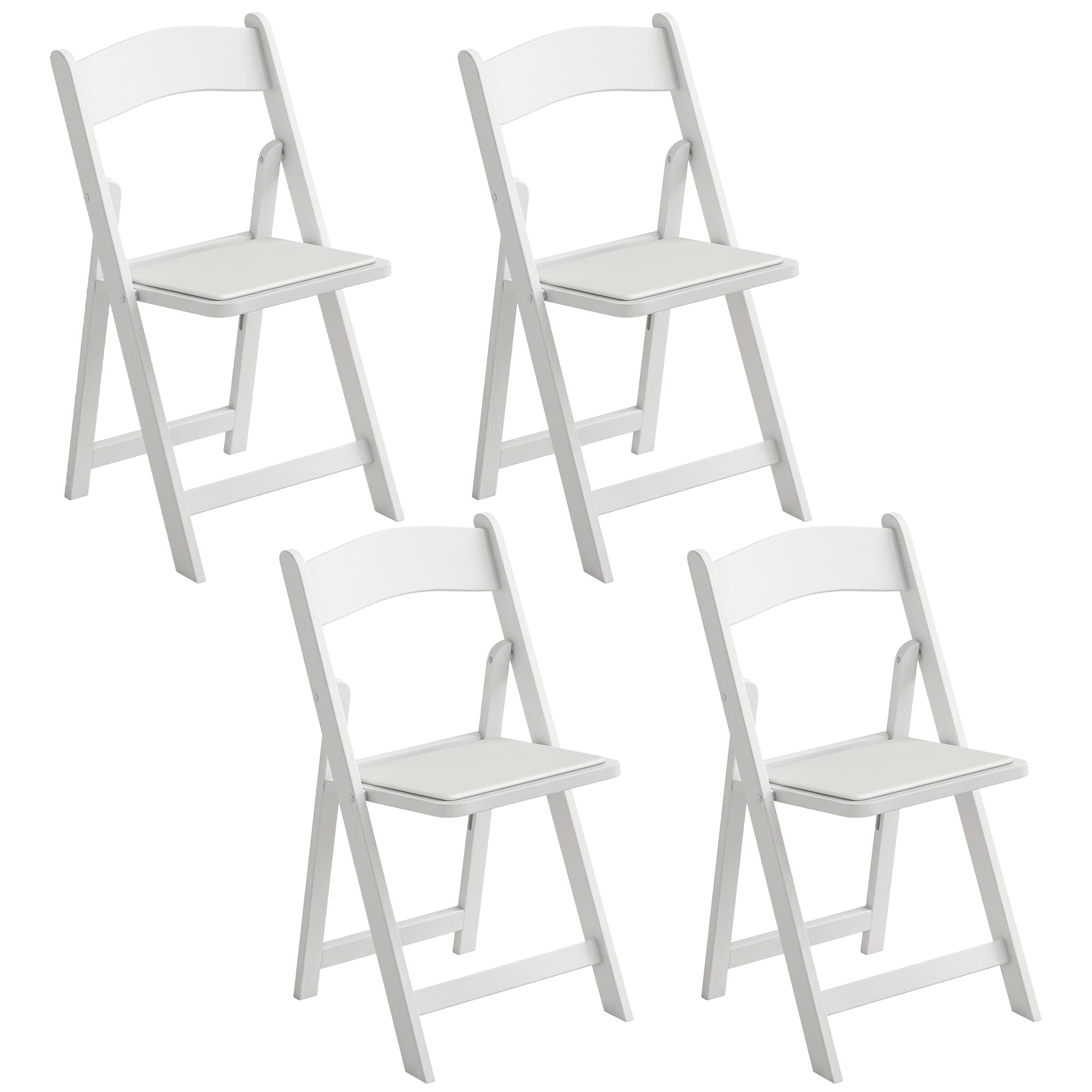 HOMCOM Lot de 4 chaises pliantes en résine et PU, chaises pliantes portables pour intérieur et extérieur, 45x44x78cm, blanc