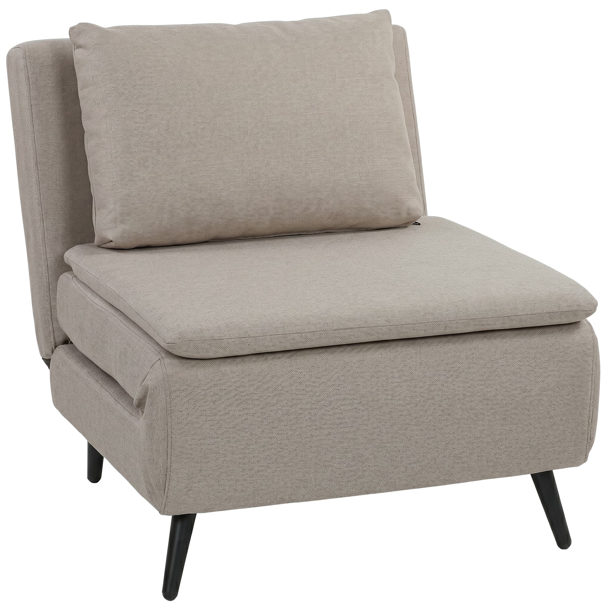 HOMCOM Fauteuil Convertible 1 Place, Fauteuil-Lit Clic-Clac 3 en 1 avec Dossier Réglable, Oreiller, Assise Large, Marron Clair