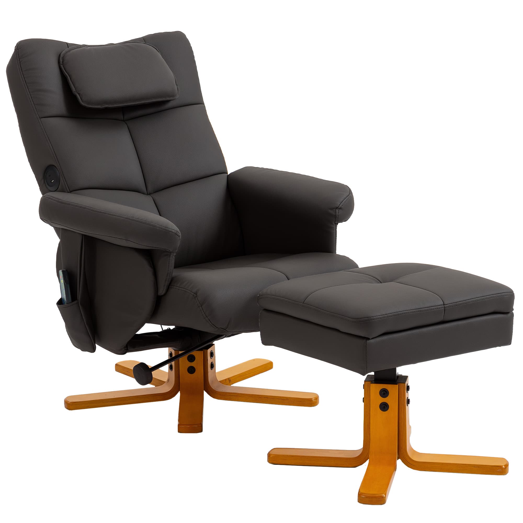 HOMCOM Fauteuil massant avec repose-pied, dossier inclinable jusqu'à 135°, coffre de rangement, télécommande