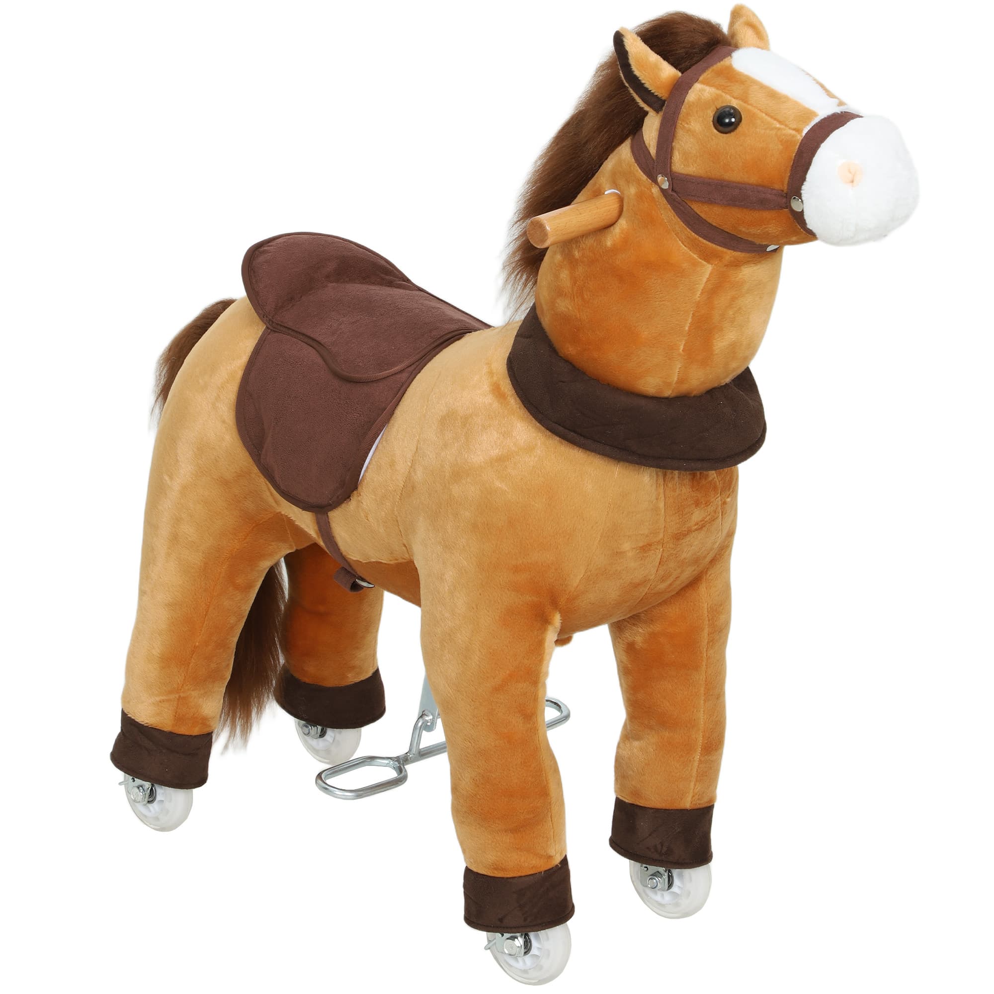 AIYAPLAY Cheval à bascule pour enfants, poney en peluche avec roues, 75 cm de haut, jeu actif sans piles, pour 3 à 5 ans, marron
