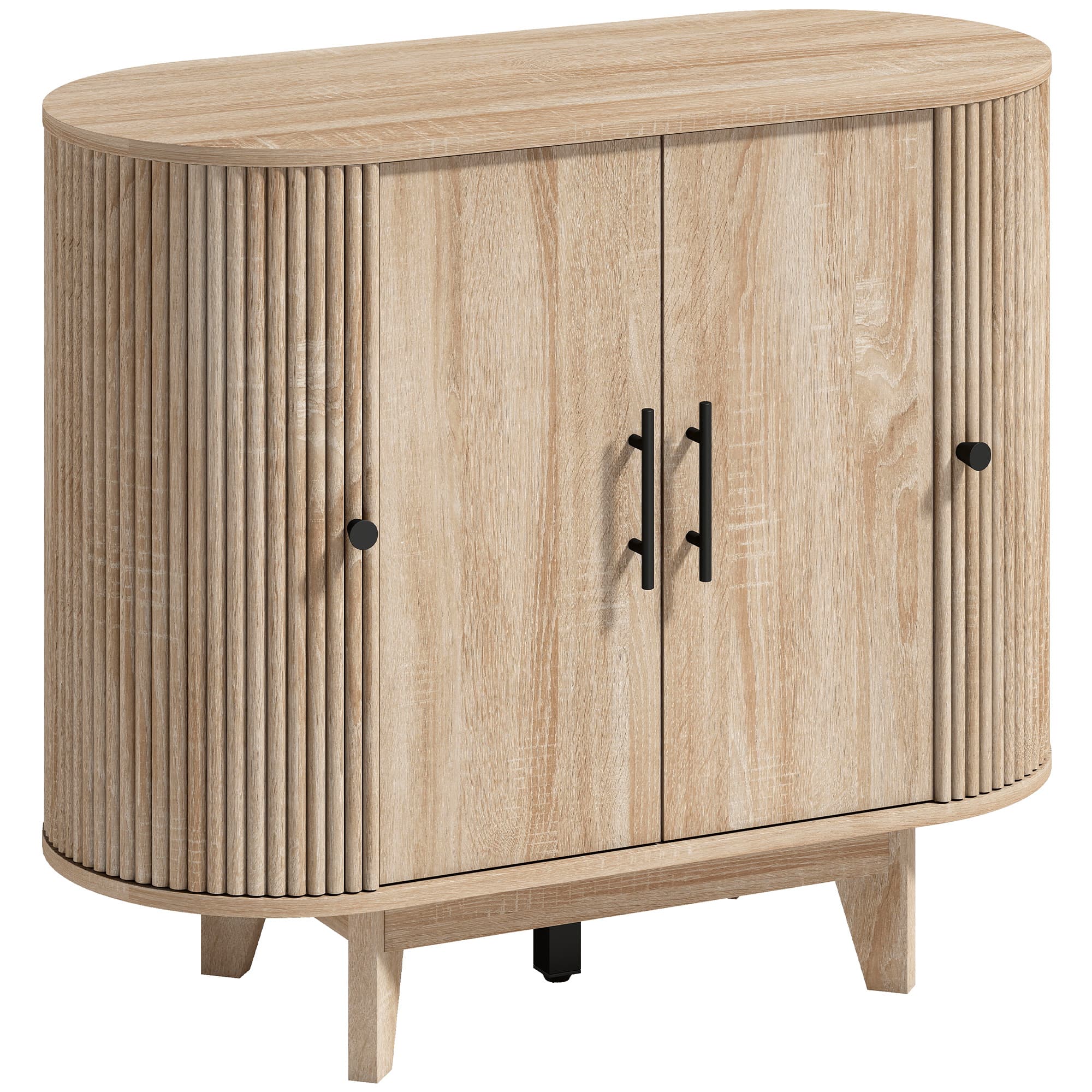 HOMCOM Buffet salon, meuble de rangement ovale avec 4 portes et étagères réglables, 90 x 40 x 76 cm, chêne