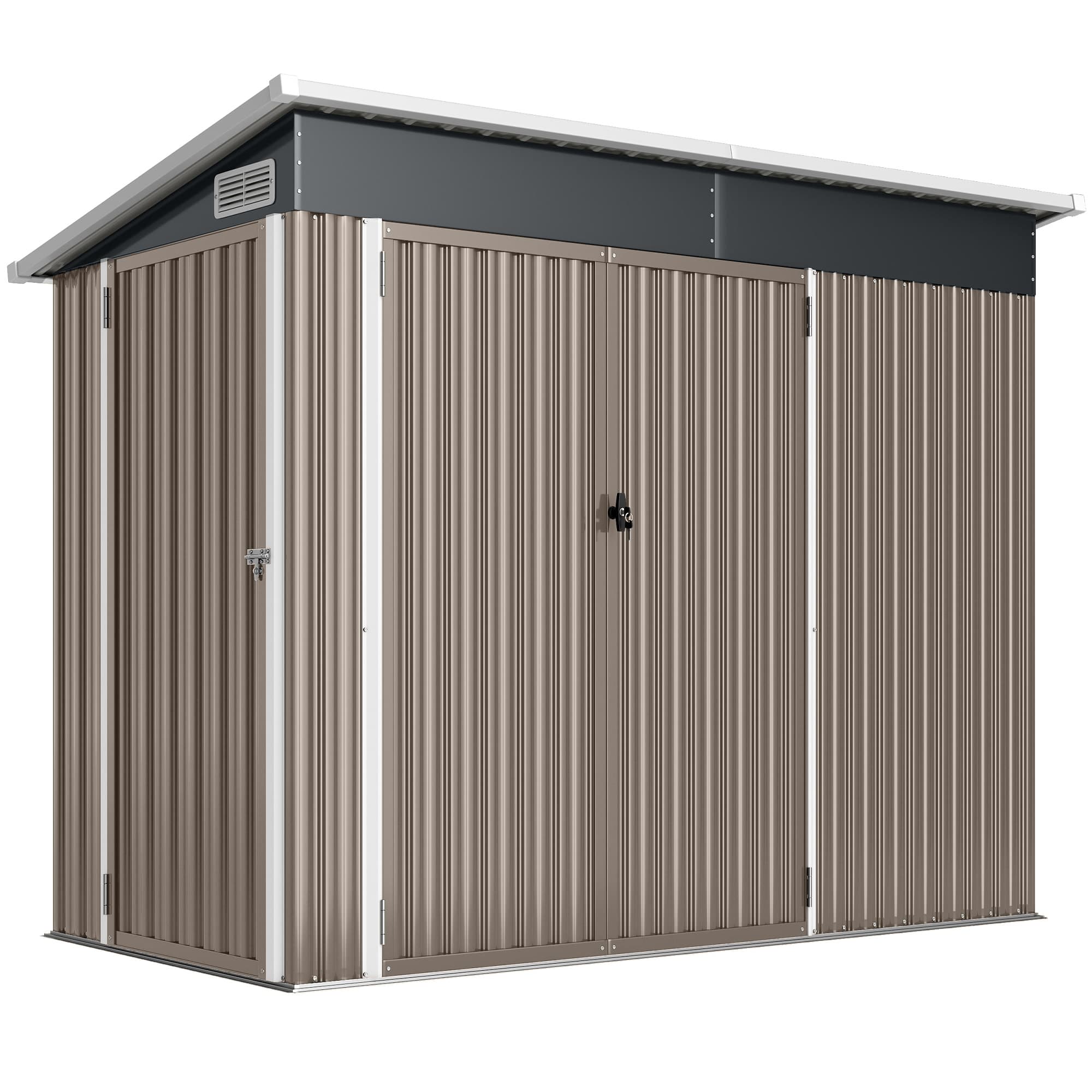 Outsunny Abri de jardin en métal cabane jardin extérieure triple porte verrouillable toit incliné aérations 234x132x185cm gris
