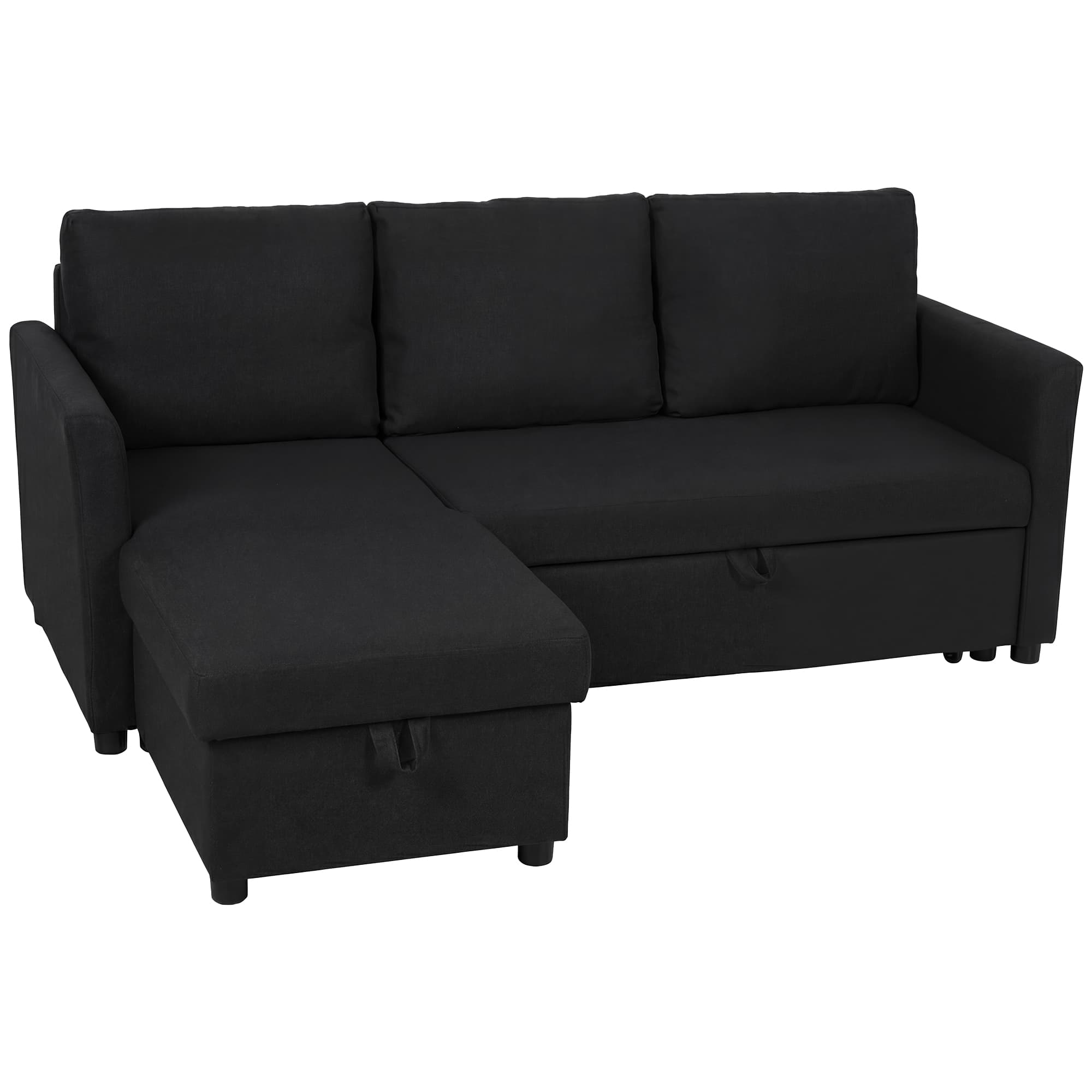 HOMCOM Canapé d'Angle Convertible, Canapé-Lit 3 Places 192 cm avec Méridienne Réversible, Rangement Caché, Gris Anthracite