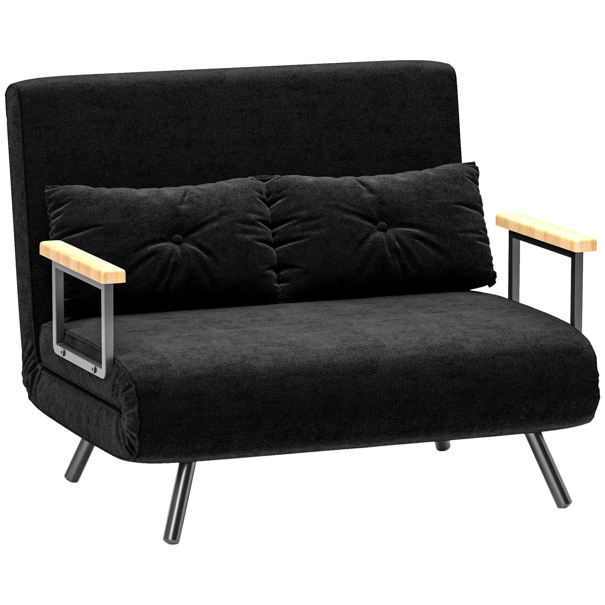 HOMCOM Canapé convertible 2 places 4 en 1, canapé-lit avec dossier réglable sur 5 niveaux, 2 coussins, 102 x 73 x 81 cm, noir
