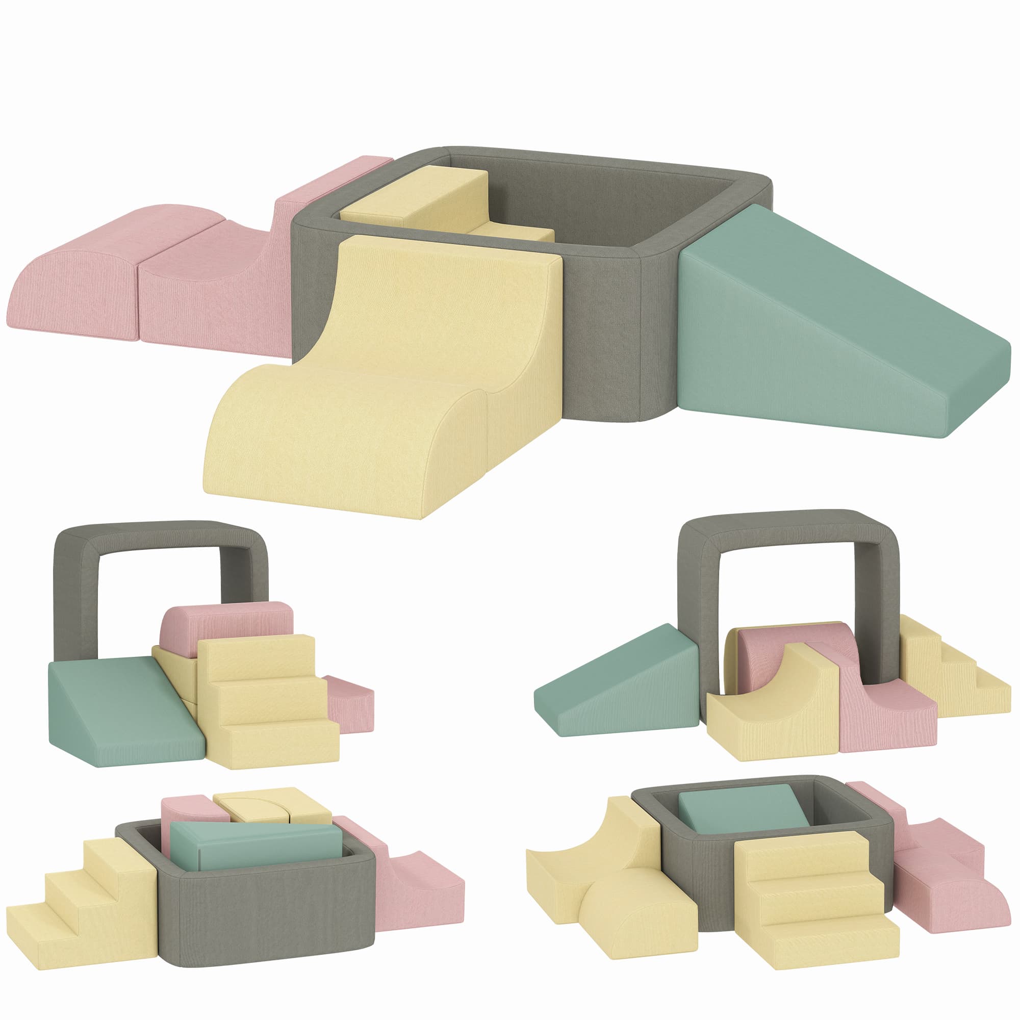 AIYAPLAY Parcours motricité bébé modulable en mousse 7 pièces housse lavable en velours côtelé 174 x 174 x 30 cm multicolore