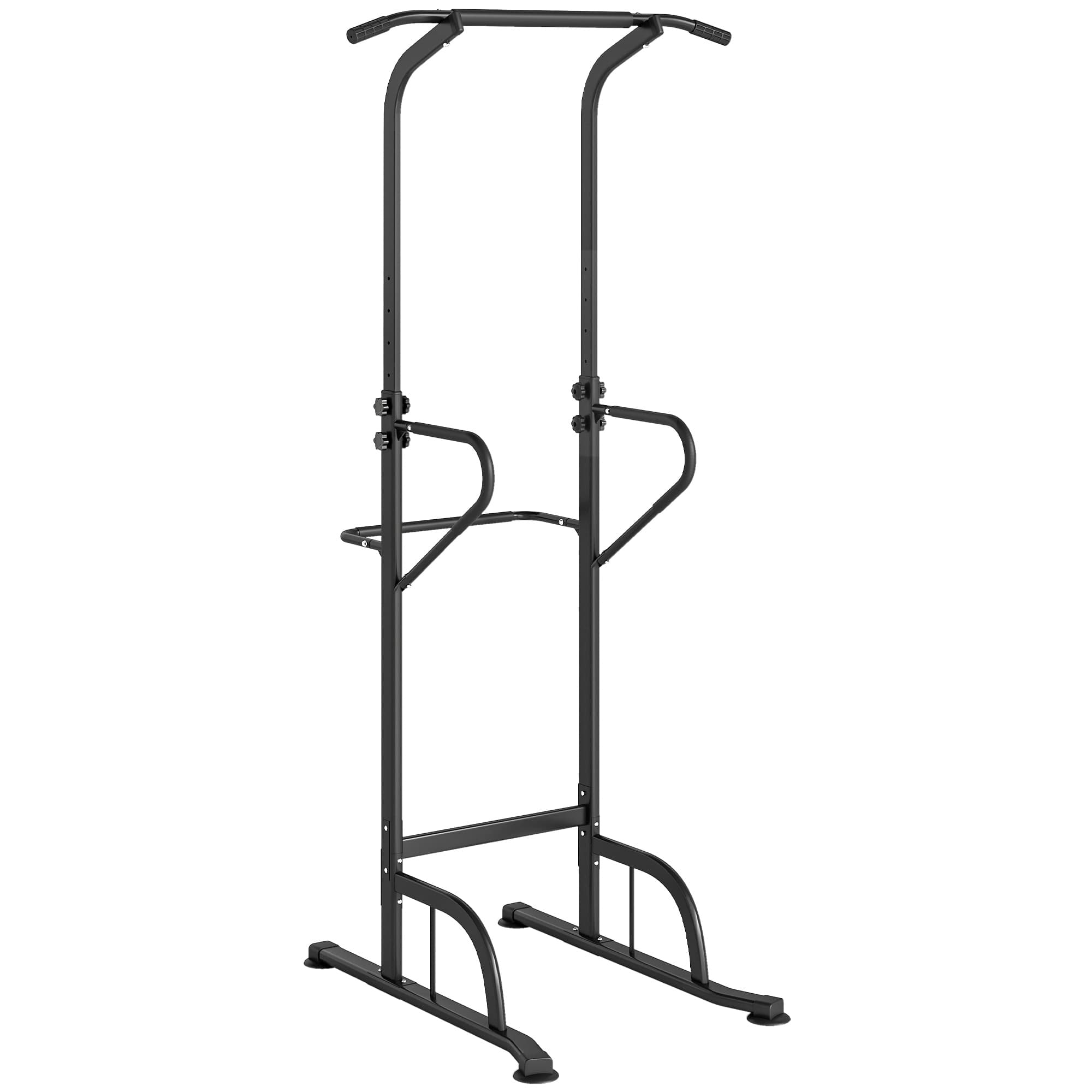 HOMCOM Station de musculation multifonctions barre de traction chaise romaine hauteur réglable acier noir rouge