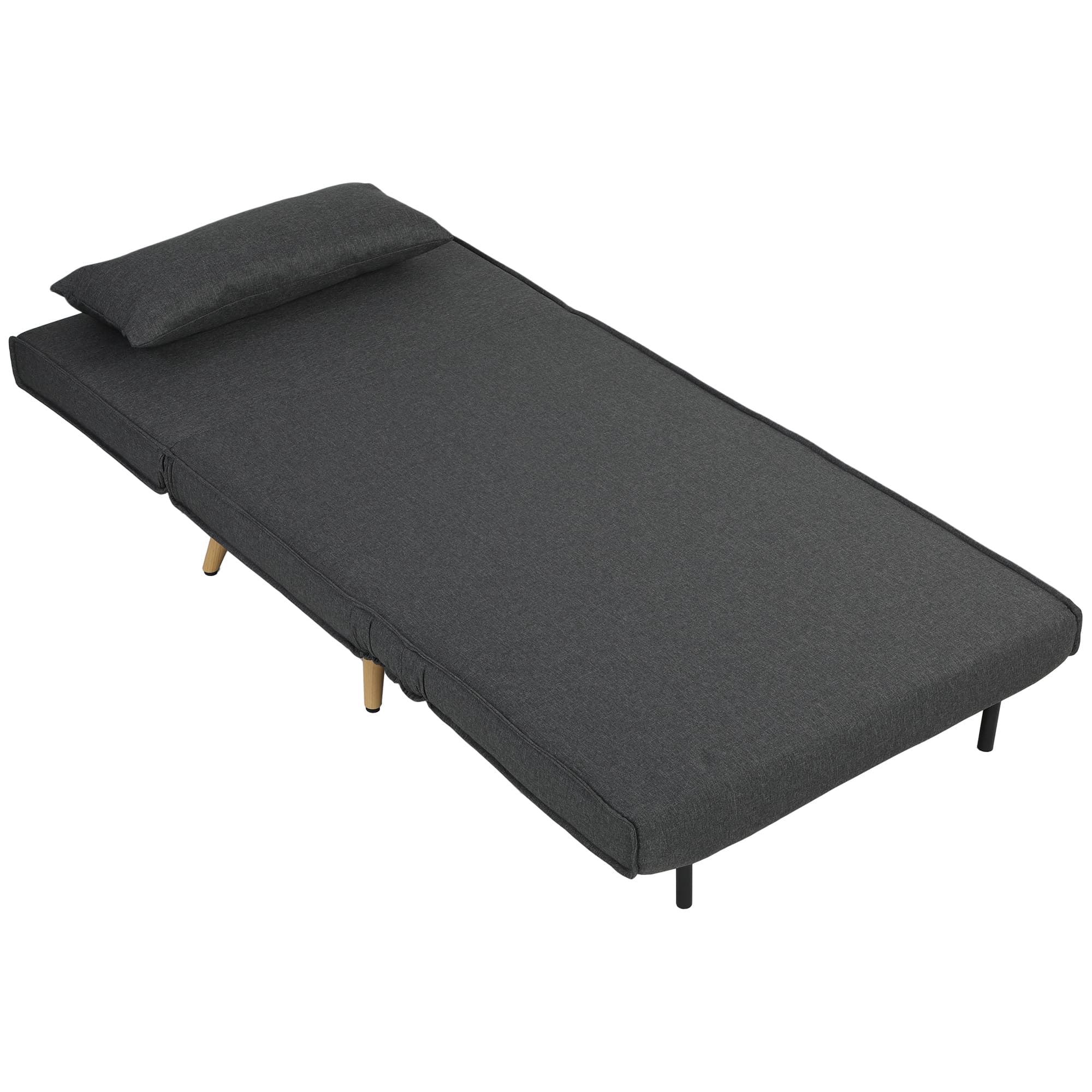 HOMCOM Canapé-lit 1 place avec dossier réglable, coussin inclus et pieds pliables charge 120 kg gris