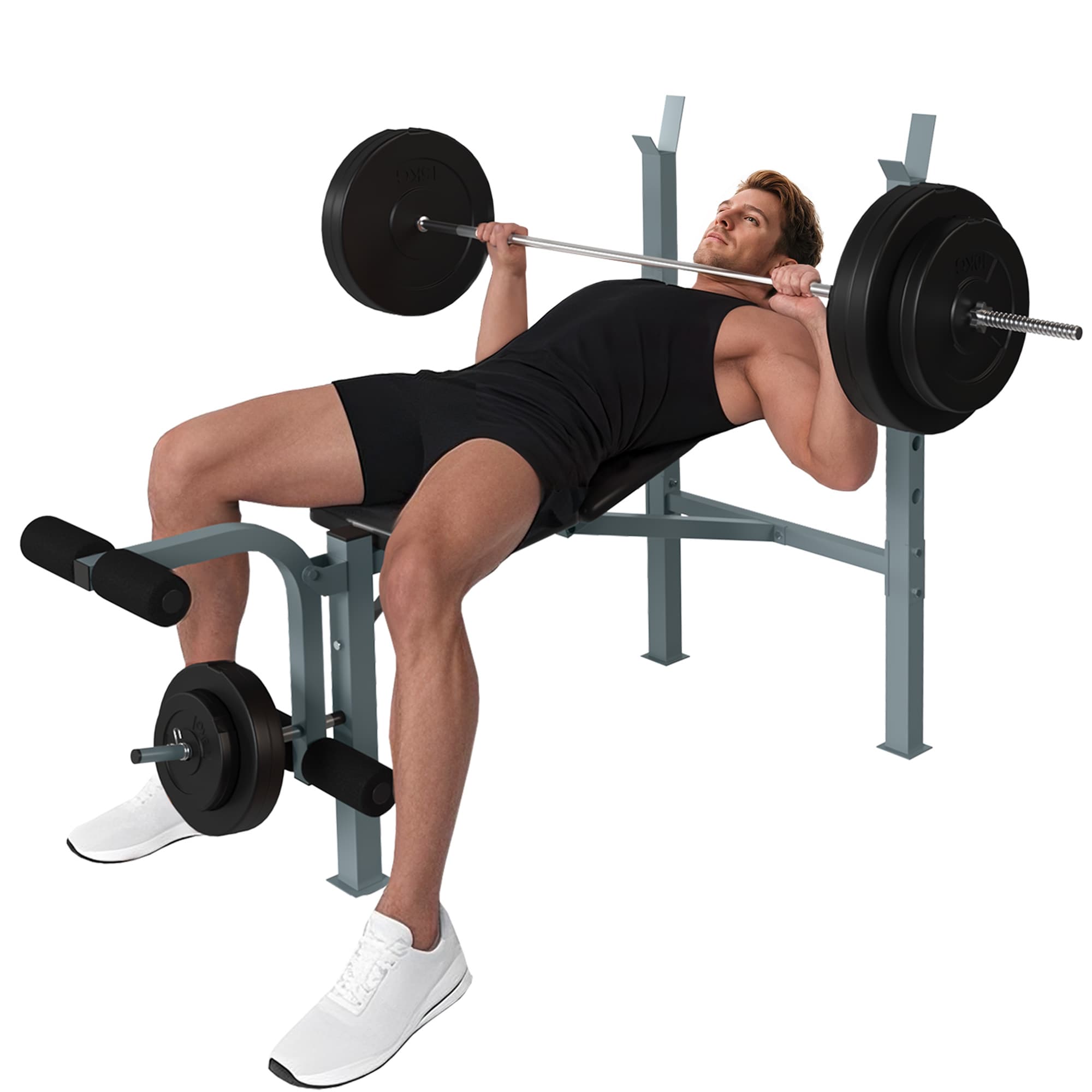 HOMCOM Banc de musculation Fitness banc d'haltérophilie entrainement complet dossier réglable curler