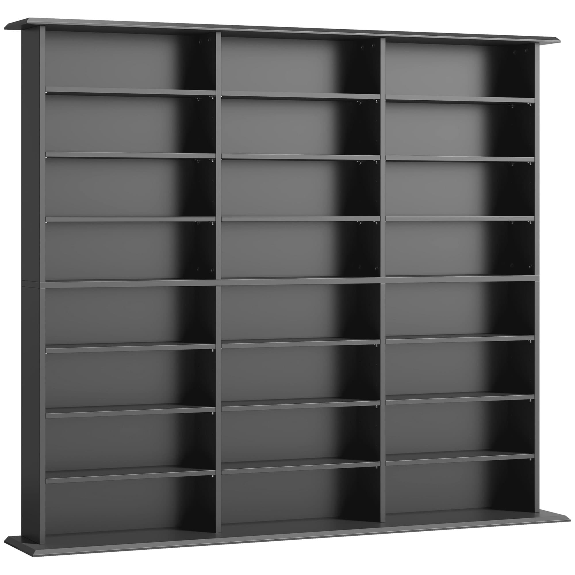 HOMCOM Meuble de rangement 1032 CDs / 594 DVDs, étagère multimédia, 24 compartiments et 18 étagères ajustables, noir
